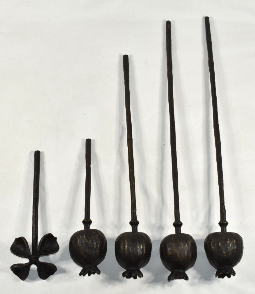 Pottery Barn SAMPLE 5 Pcs Cast Metal Flowers Poppies Pomegranate Stems NO VASE