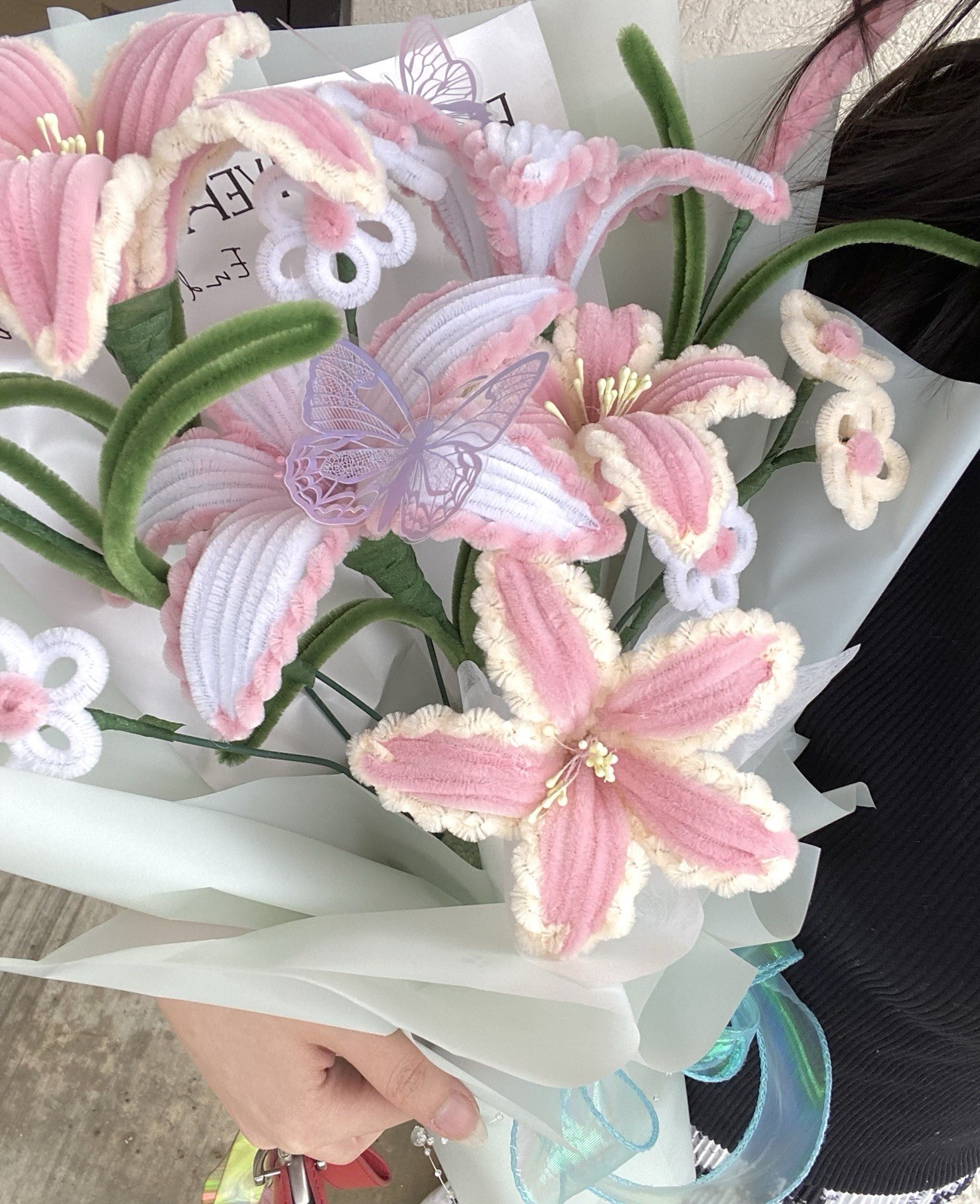 Handmade Pastel Lily Bouquet Fuzzy Wire Flowers Pipecleaner Flowers Bouquet