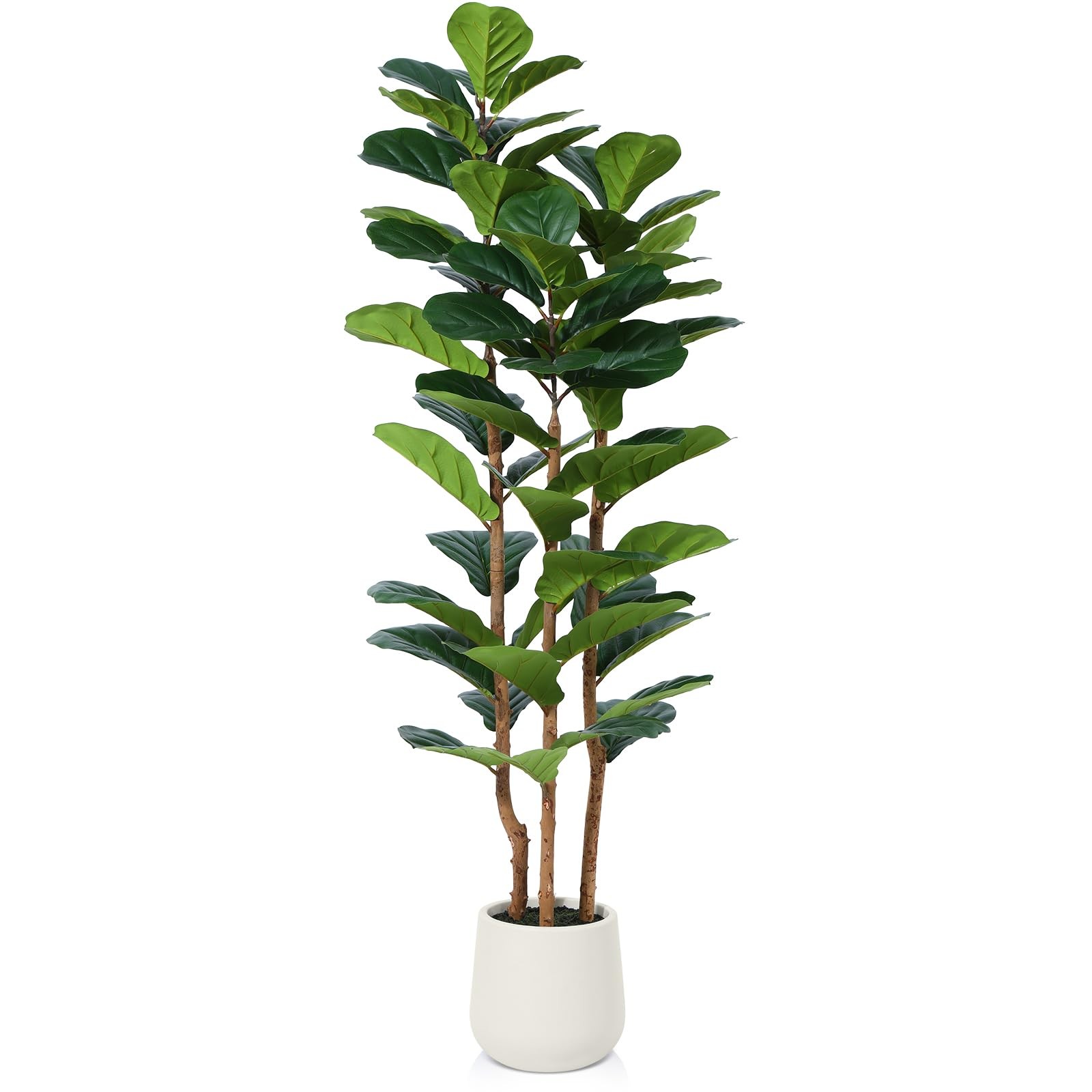 Artificial Fiddle Leaf Fig Tree with White Planter,5ft Tall Fake Tree with Na…
