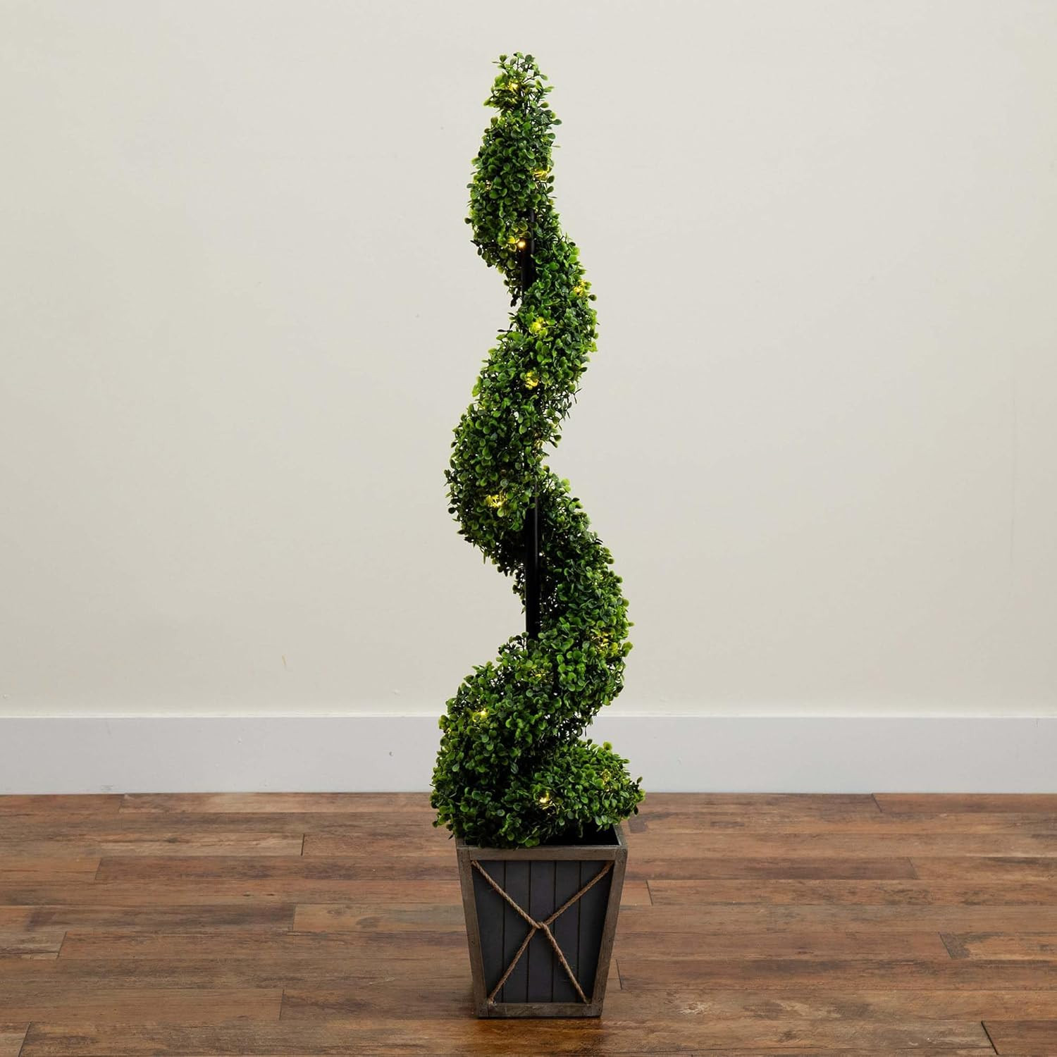 LED-Illuminated 45″ UV Resistant Artificial Boxwood Spiral Topiary Tree
