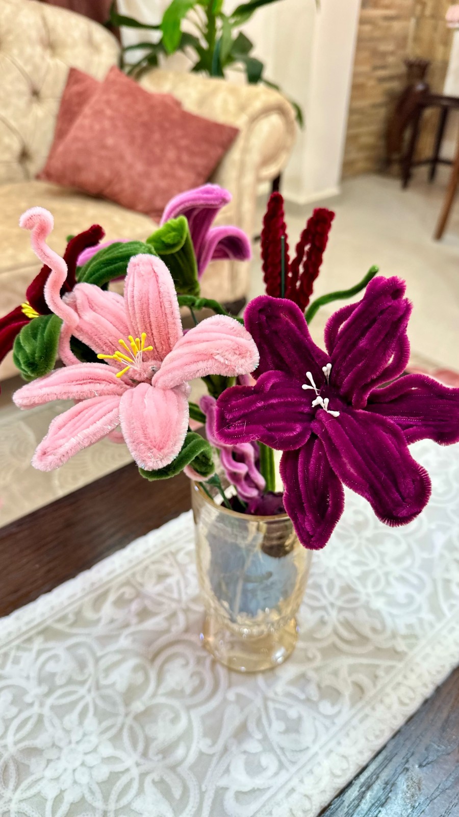 Handmade Pipe Cleaner Lily Flower Forever Gift for Her Mom Birthday Home Decor