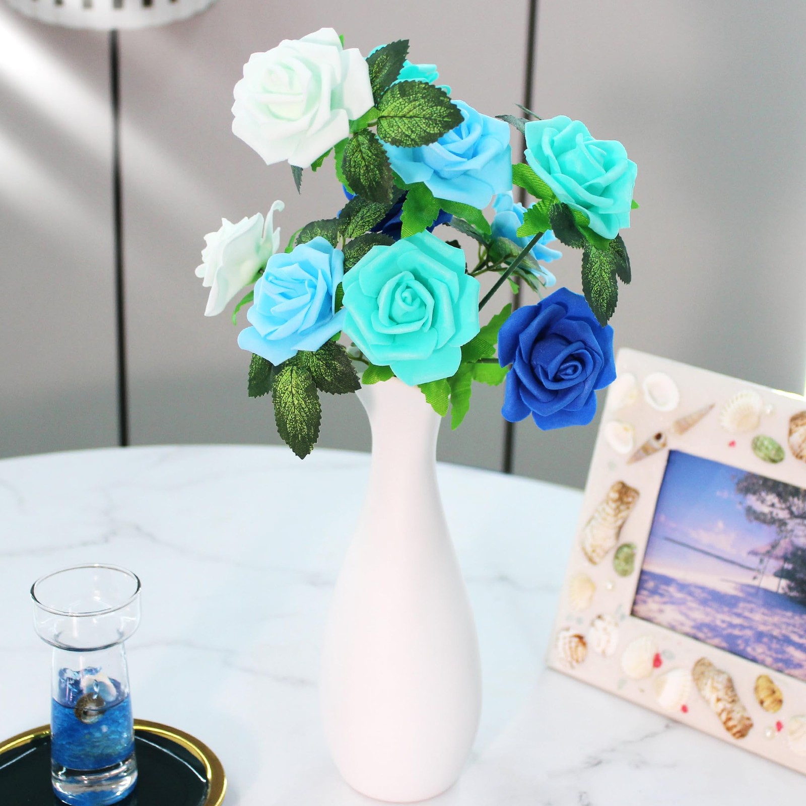 100 PCS Teal Green 2 Inch Artificial Flowers Foam Rose Head Table Centerpiece