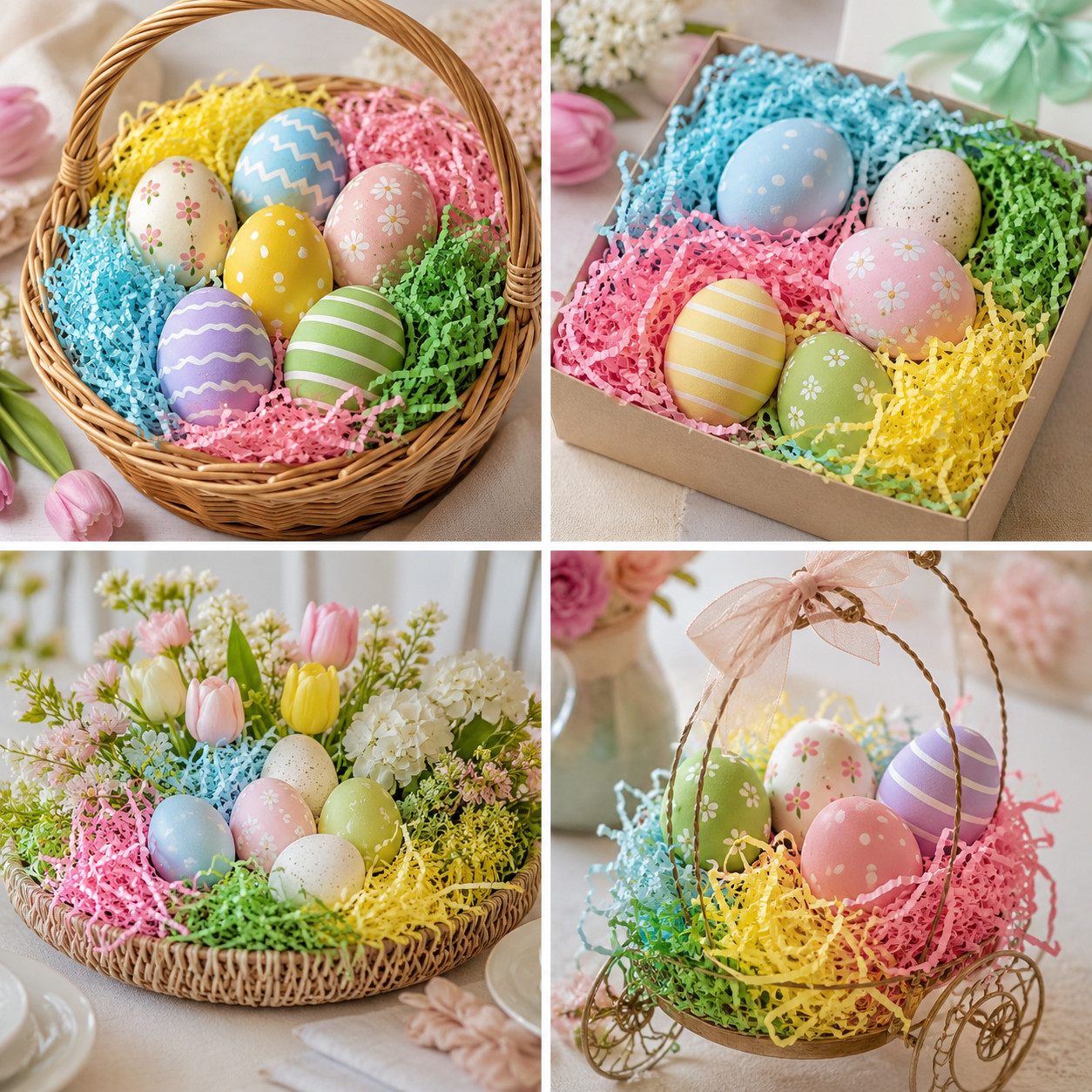 4-Color Pastel Easter Basket Grass Crinkle Paper Shred Filler 4 oz