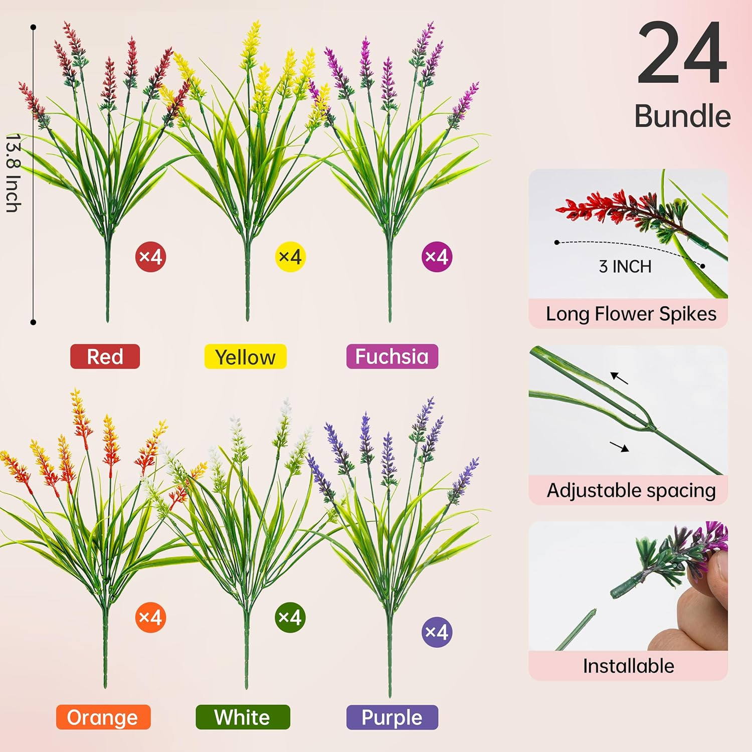 Der Rose 24 Bundles Artificial Plants Outdoor Fake Lavender Flowers UV Resistant