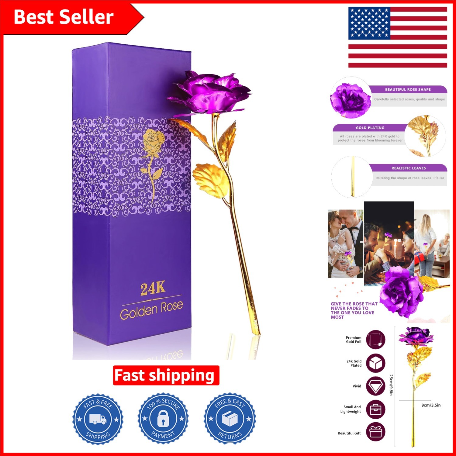 24K Gold Rose Gift with Luxurious Box – Perfect for Her on Special Occasions