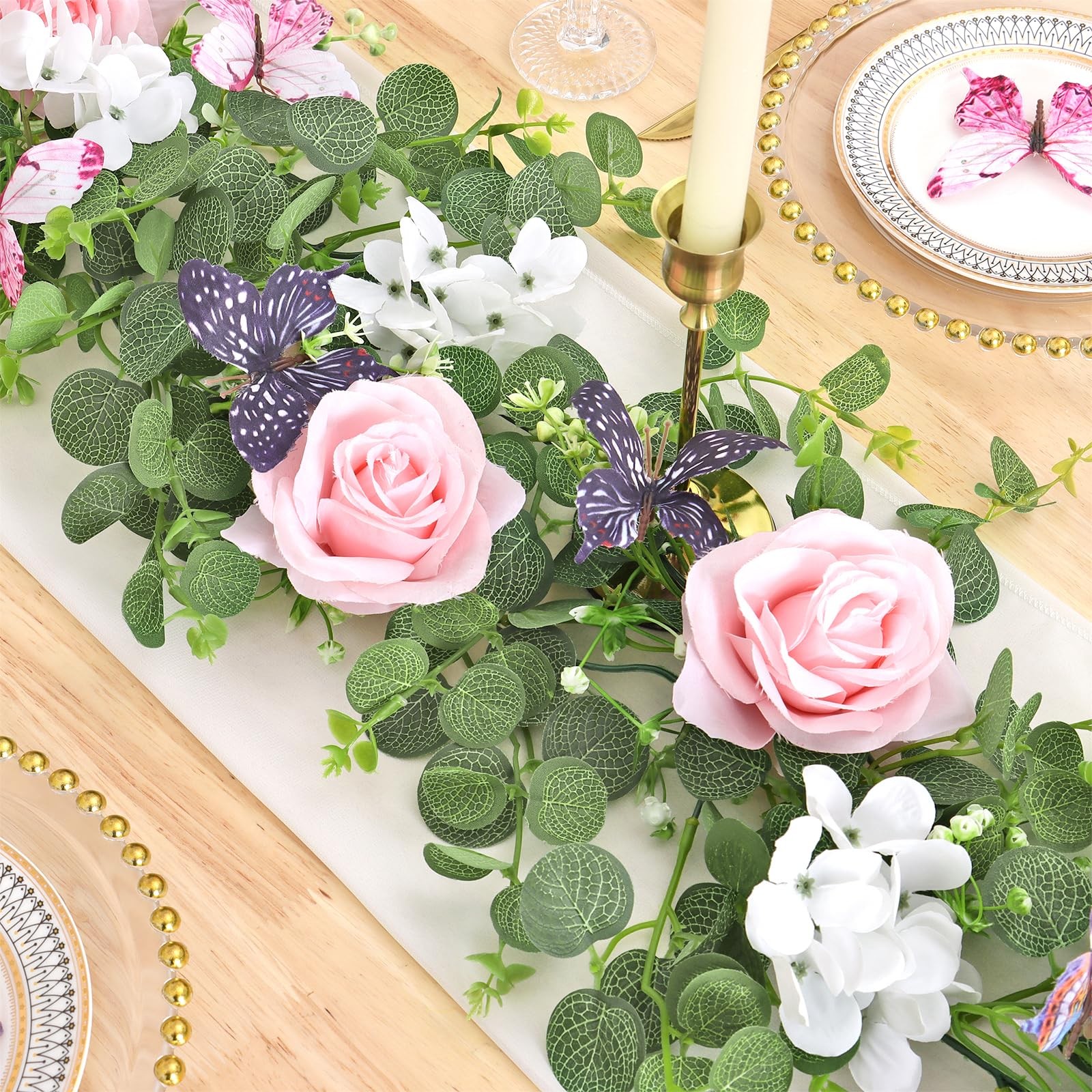 2 Pack 5.9 Ft Artificial Fake Flower Garland Pink Rose Hydrangea Vines with 3…