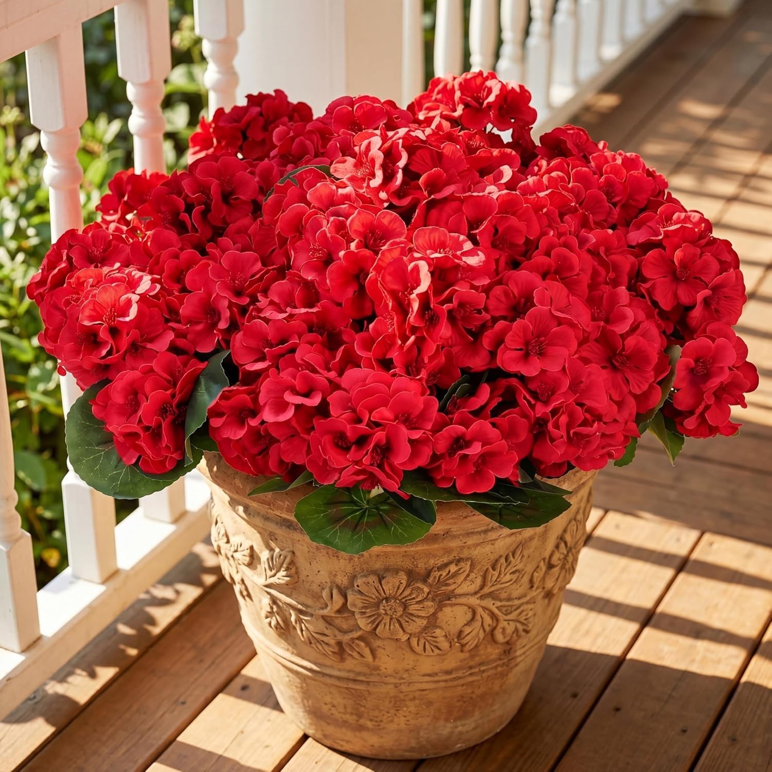Vibrant Silk Red Geraniums – 6 Bundles for Effortless Home Decor & Gardens