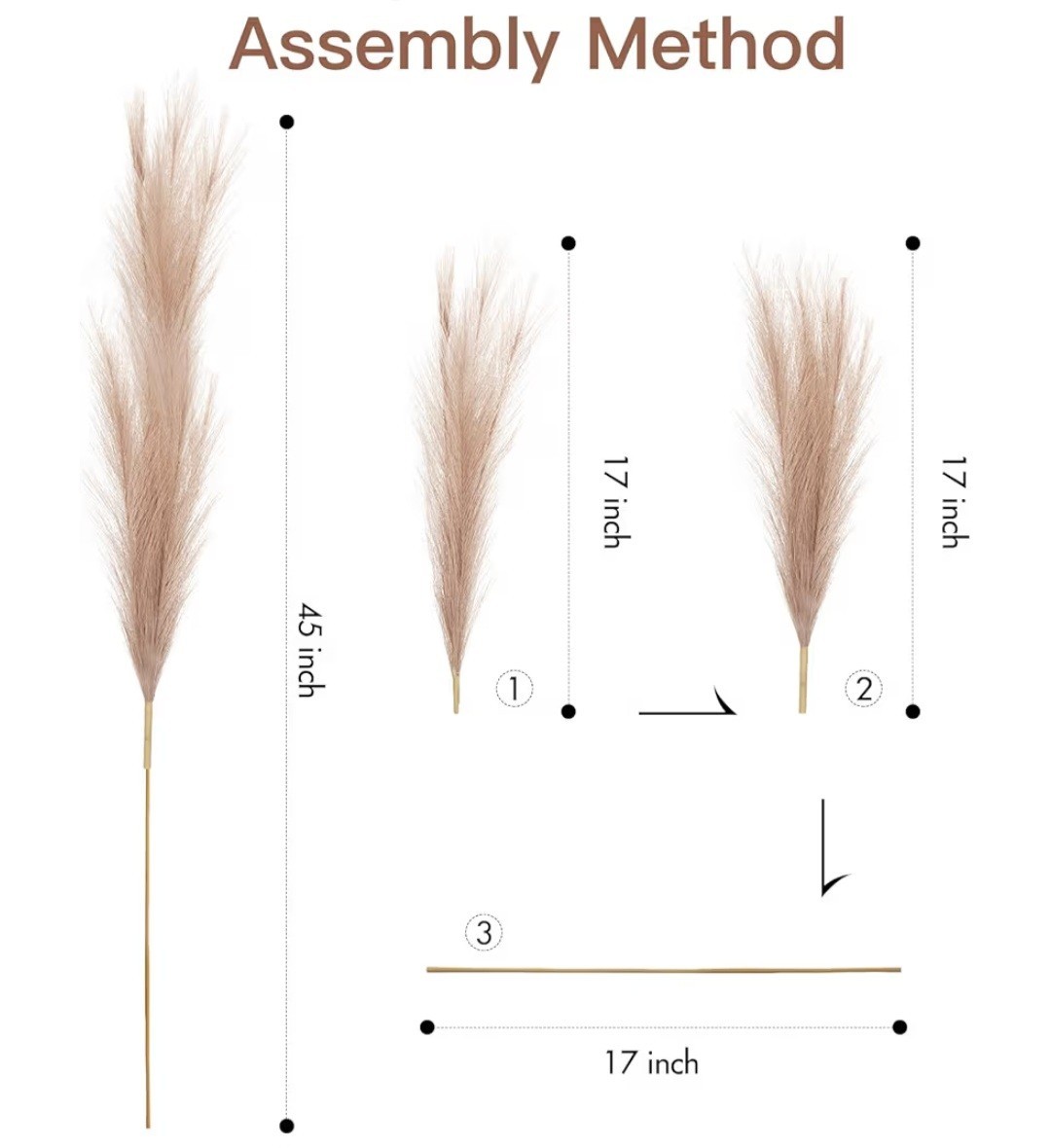 MUUNC 9 Pcs. 45″ Brown Pampas Grass Long Stem-Artificial-NEW IN ORIG PKG