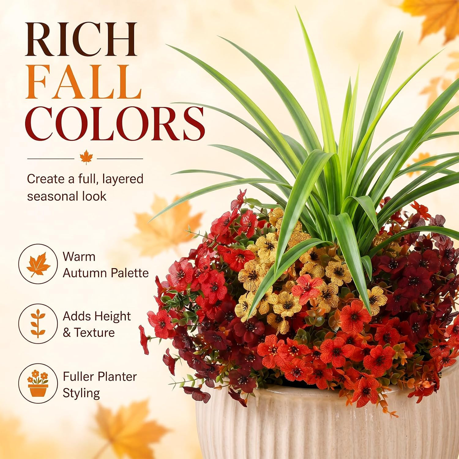 Colorful UV Resistant Faux Daisy & Orchid Leaf Bundles for Autumn Decor