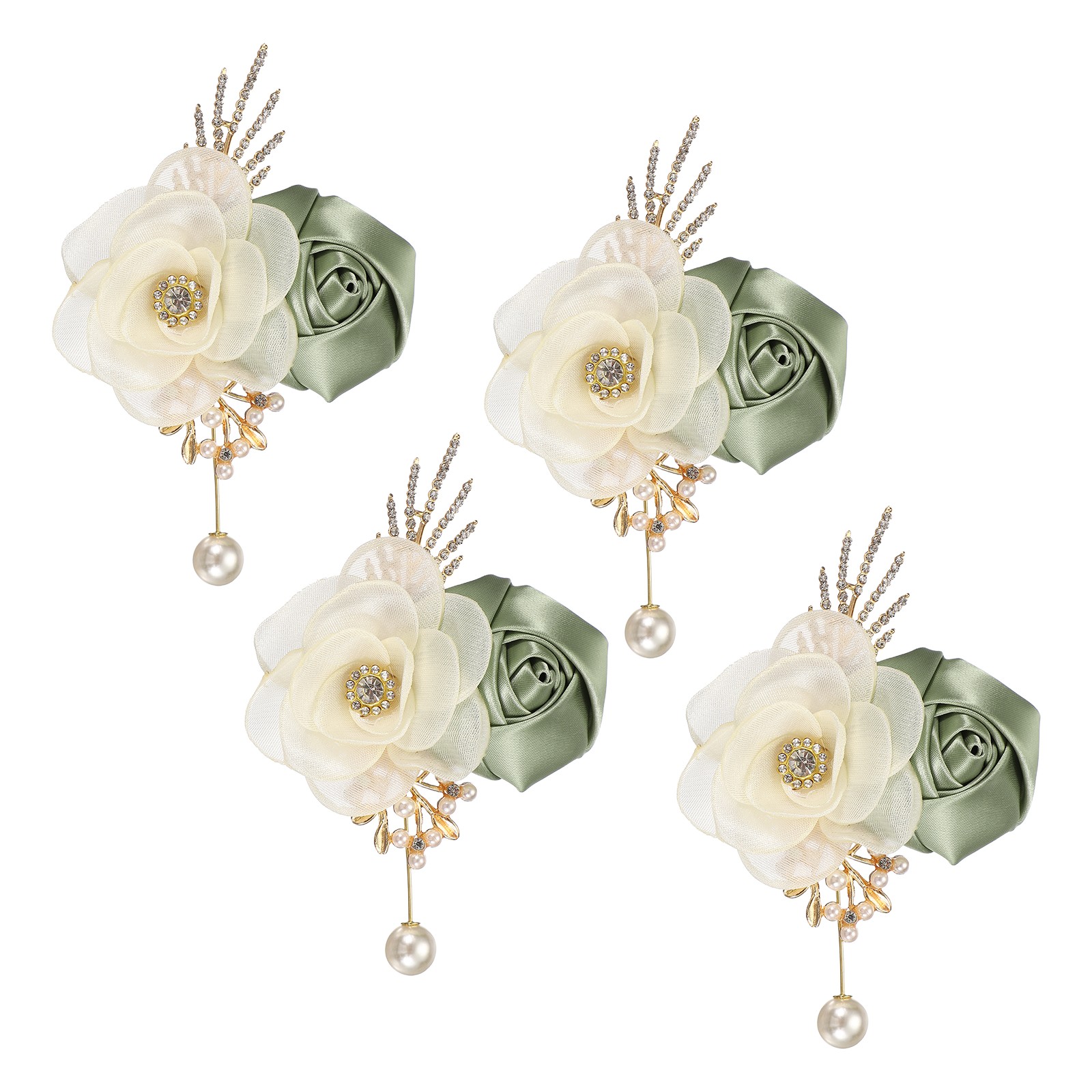 Rose Boutonnieres for Men, 4Pcs Mens Boutonnieres Lapel Flower, Dusty Green