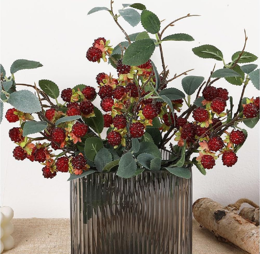 7Pcs Artificial Raspberry Plant Stems 15.7” Simulated Berry Bouquet for Home…