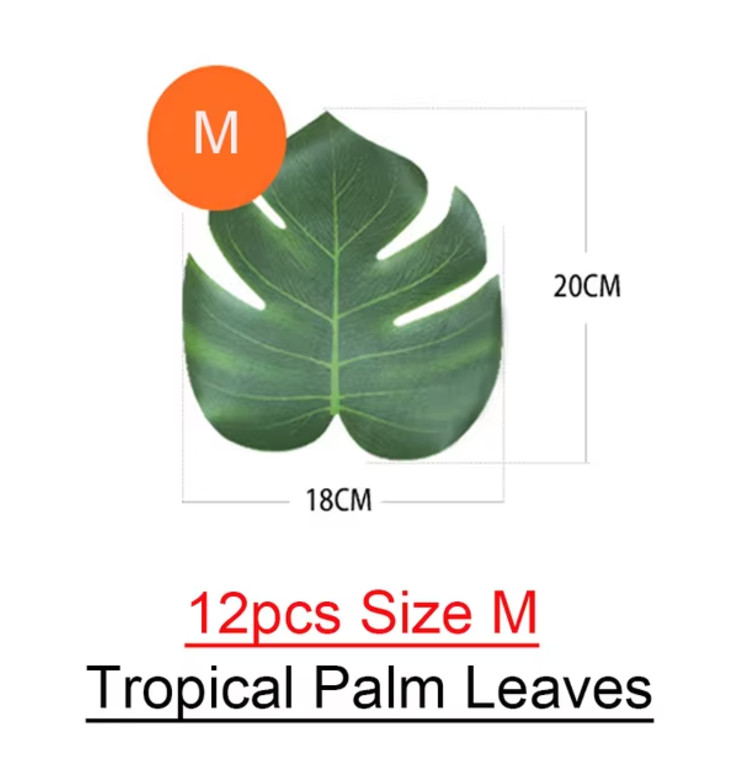 12pcs Tropical Palm Leaves Artificial Leaf Decor, Green Jungle Plant Decoration.