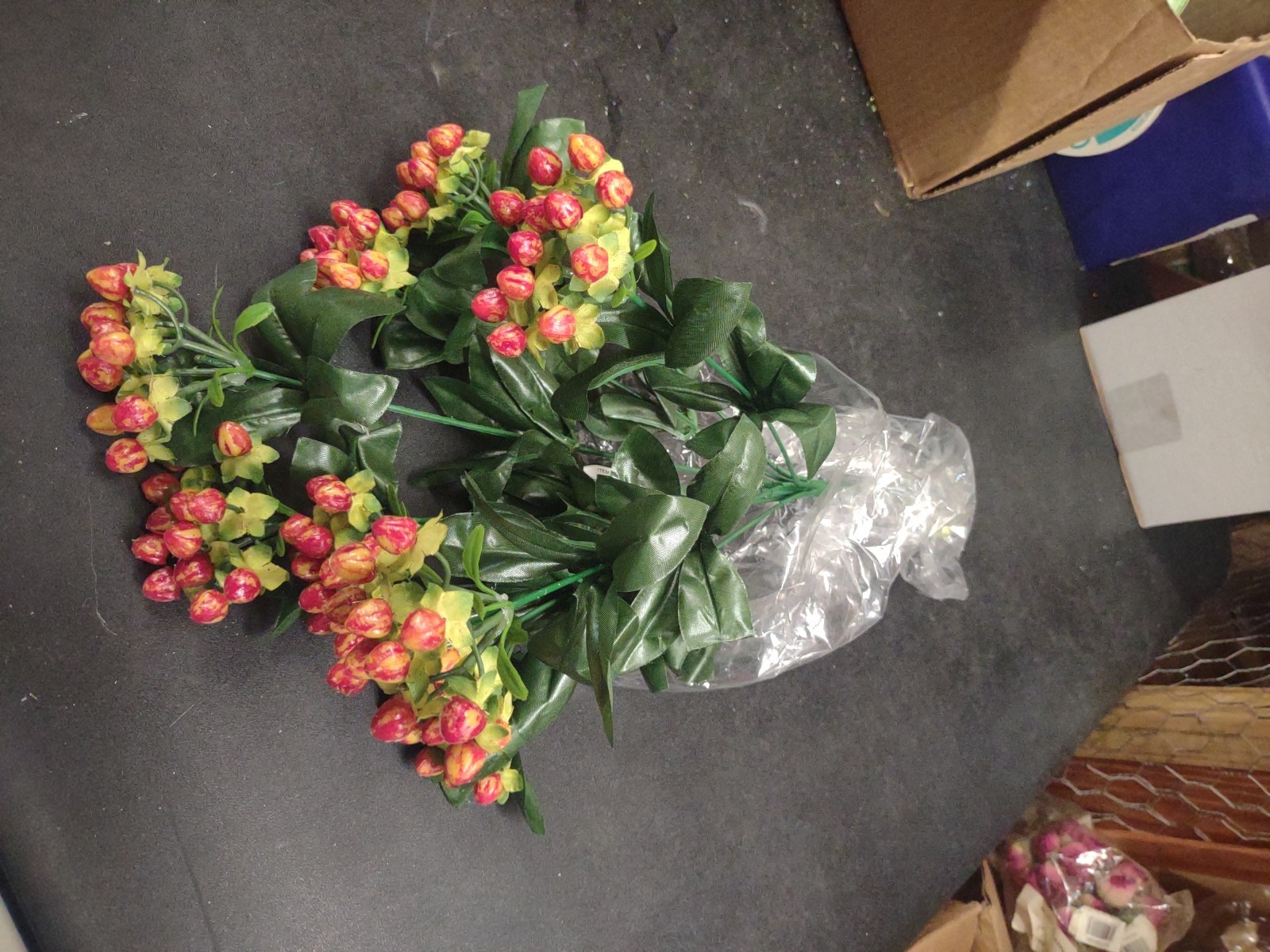 15″ Retro Hypericum Berry Bush, Red Rust Brown, Plastic Berries Silk Leaves