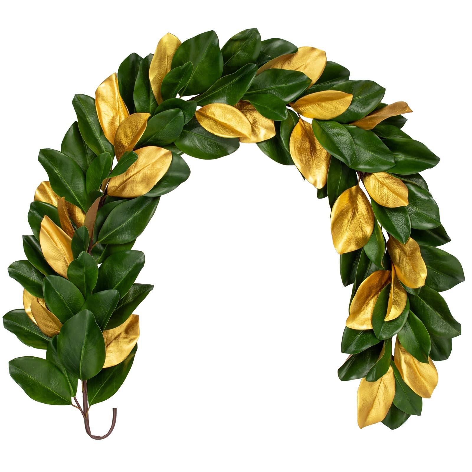 5 Feet Artificial Christmas Garland Fake Gold and Green Magnolia Leave Garlan…
