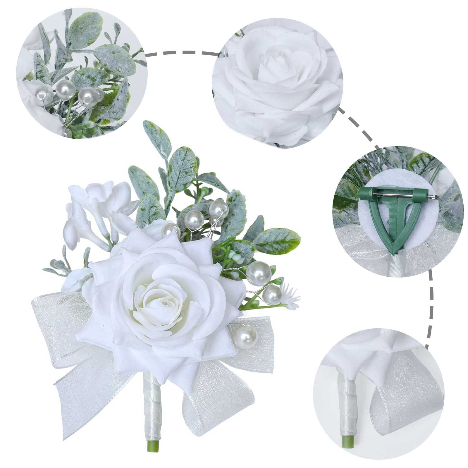 White Corsage And Boutonniere Set Wedding Prom Rose Wrist Artificial Flowers