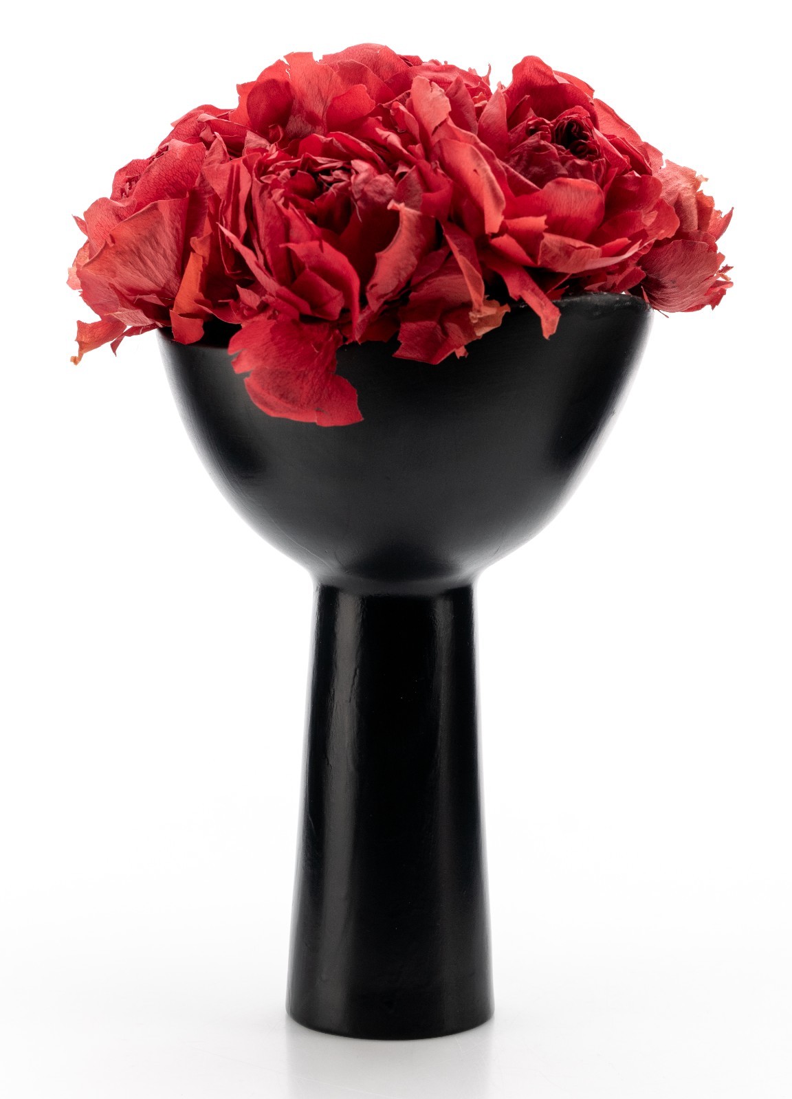 La Fleur Bouquets Red Peonies In 9″ Black Ceramic Vase Los Angeles 11.5″ USED