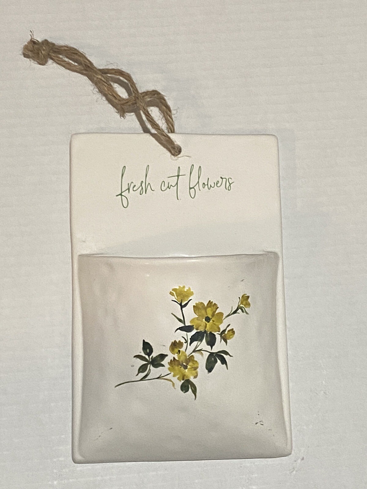 Wall Pocket Ceramic Decor “Fresh Cut Flowers” 2” Pocket Flower Greenery Vase