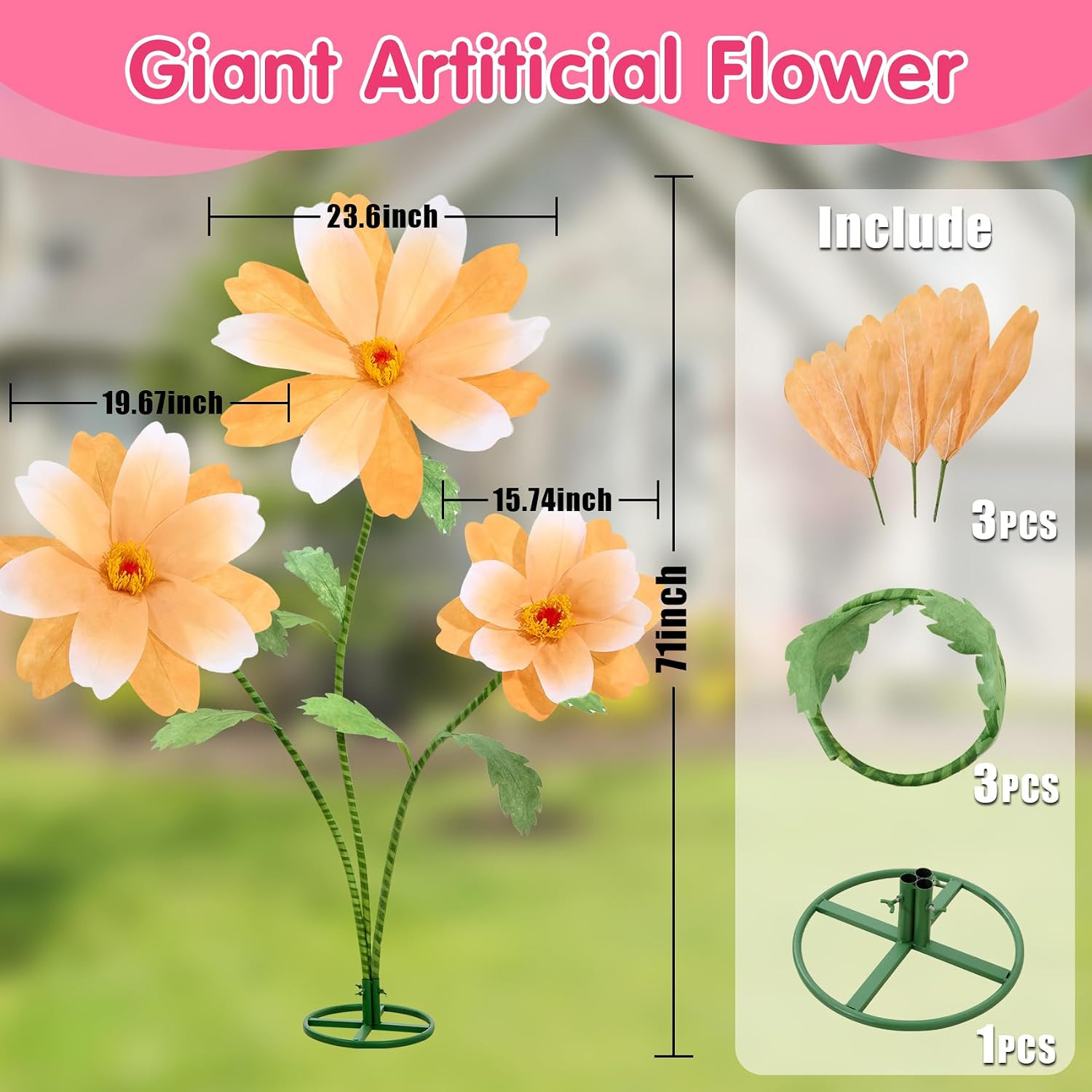 Giant Daisy Flowers for Decoration with Stand 5.9 Ft Big Flowers for Decorations
