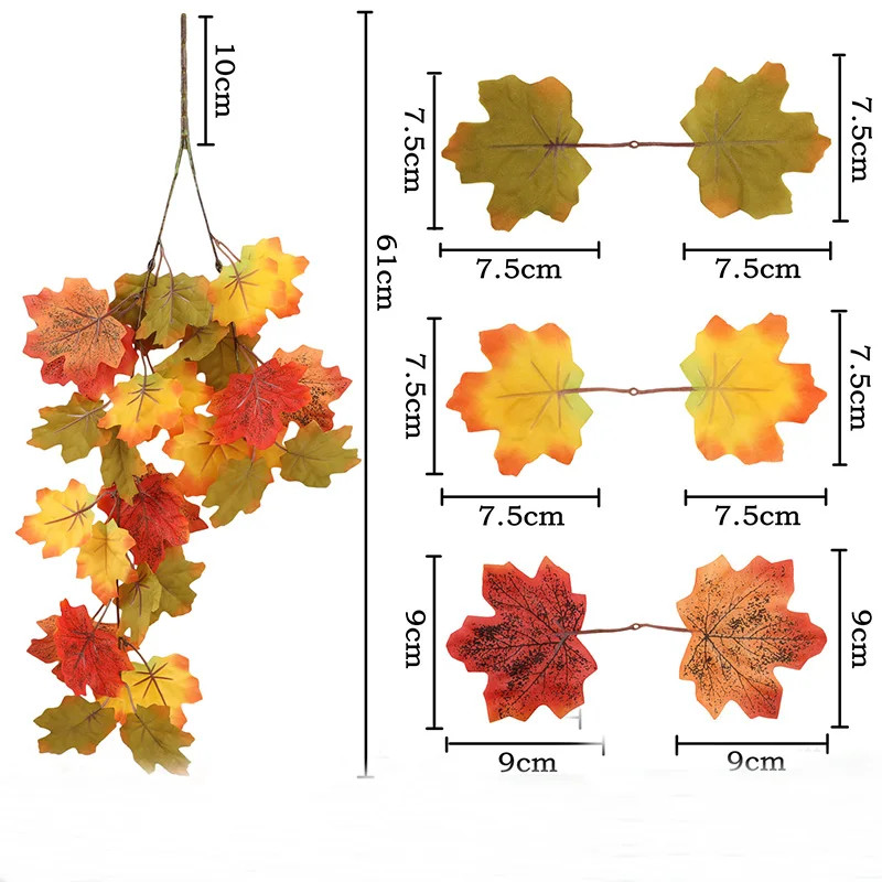 Artificial Maple Leaf Garland 75CM Autumn Leaves Vine Fake Plants for Home Decor