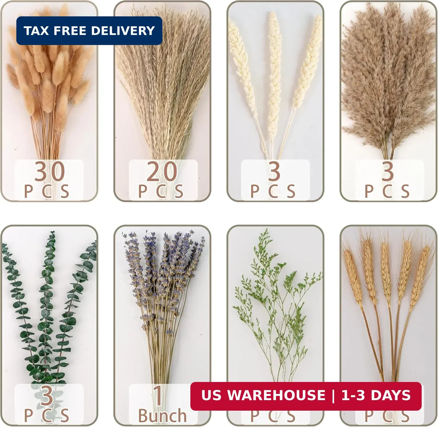 Boho Dried Flower Bouquet – Pampas Grass Bouquet with Lavender, Eucalyptus, Whea