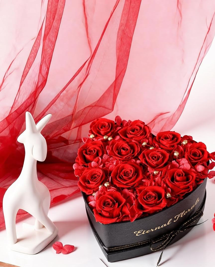 12 Pcs Preserved Roses in a Box Birthday Gifts for Women, Forever Red Roses