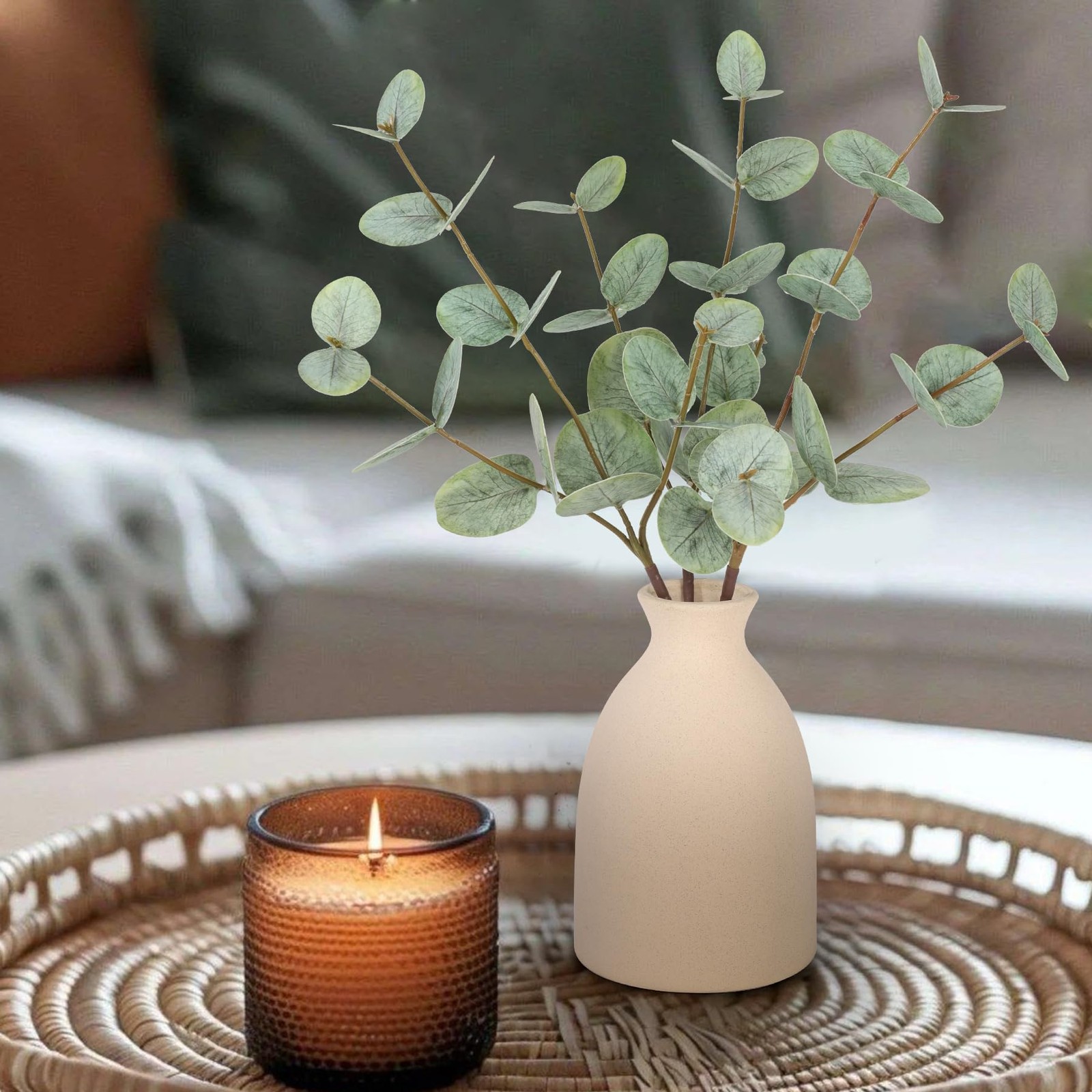 Best 17″ Artificial Eucalyptus Stems Potted Plant,Realistic Indoor Greenery Fake