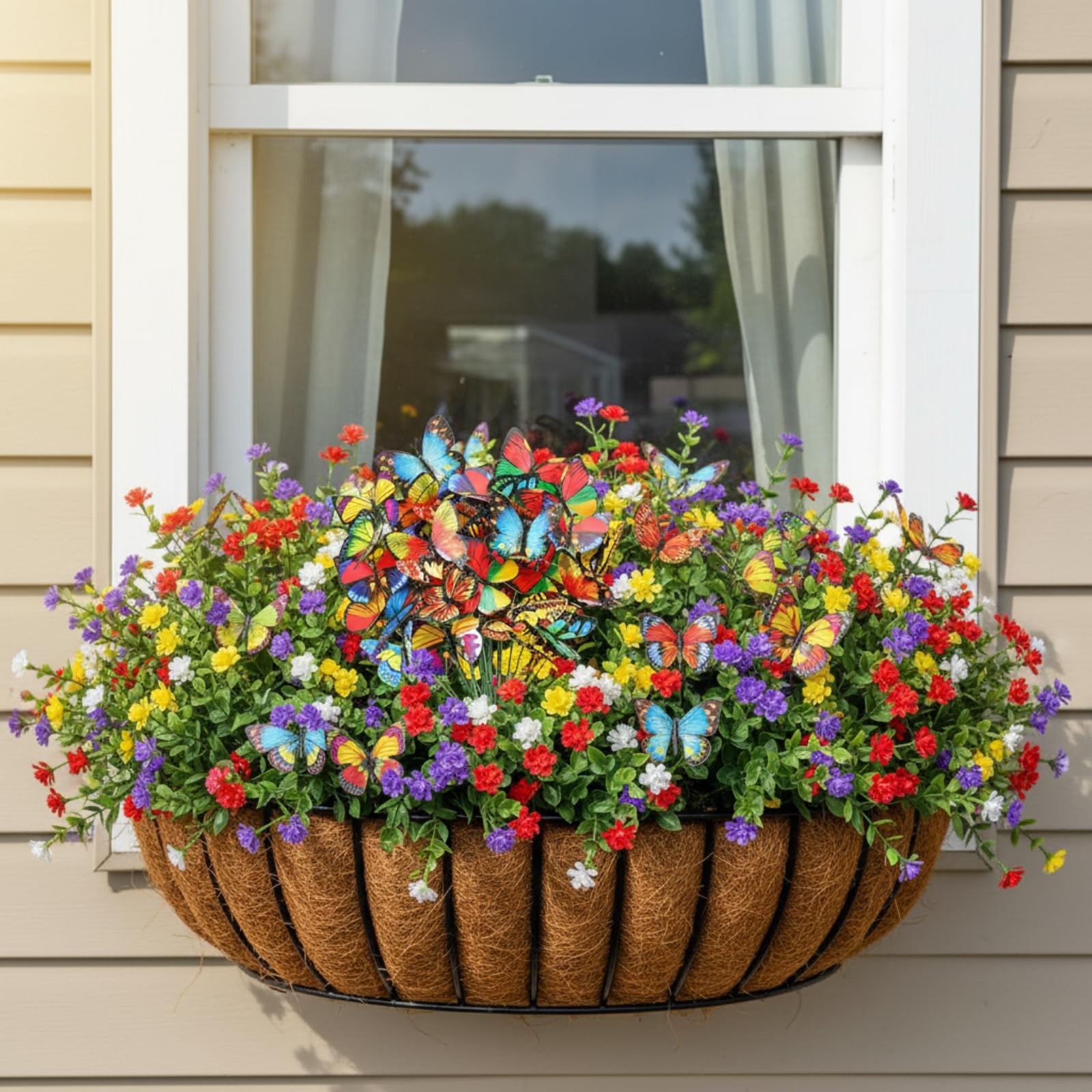 24 Pcs Artificial Flowers and 36 Pcs Butterfly Stakes UV Resistant Fake Plast…