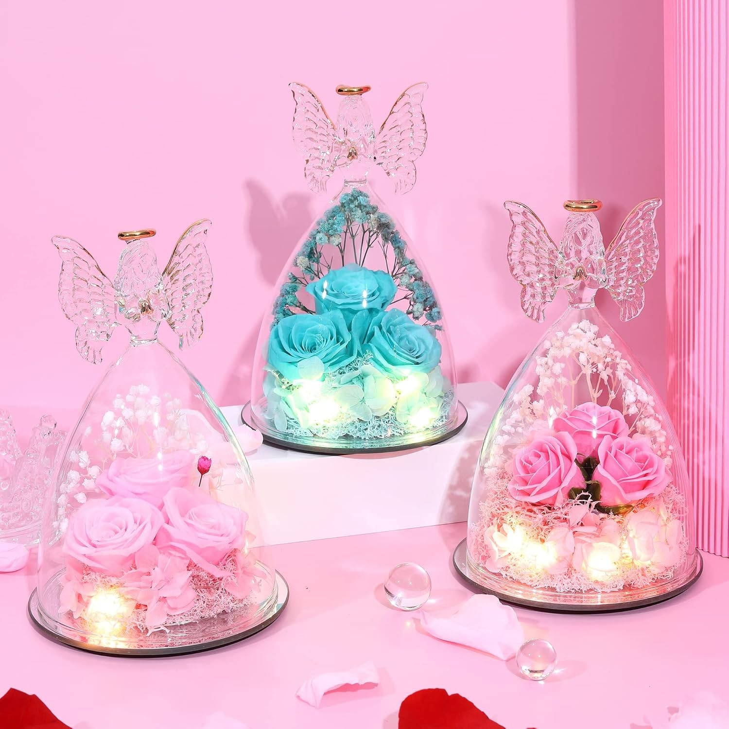 Mothers Day Mom Gifts for Women Preserved Flowers in Glass Angel Forever Flowers