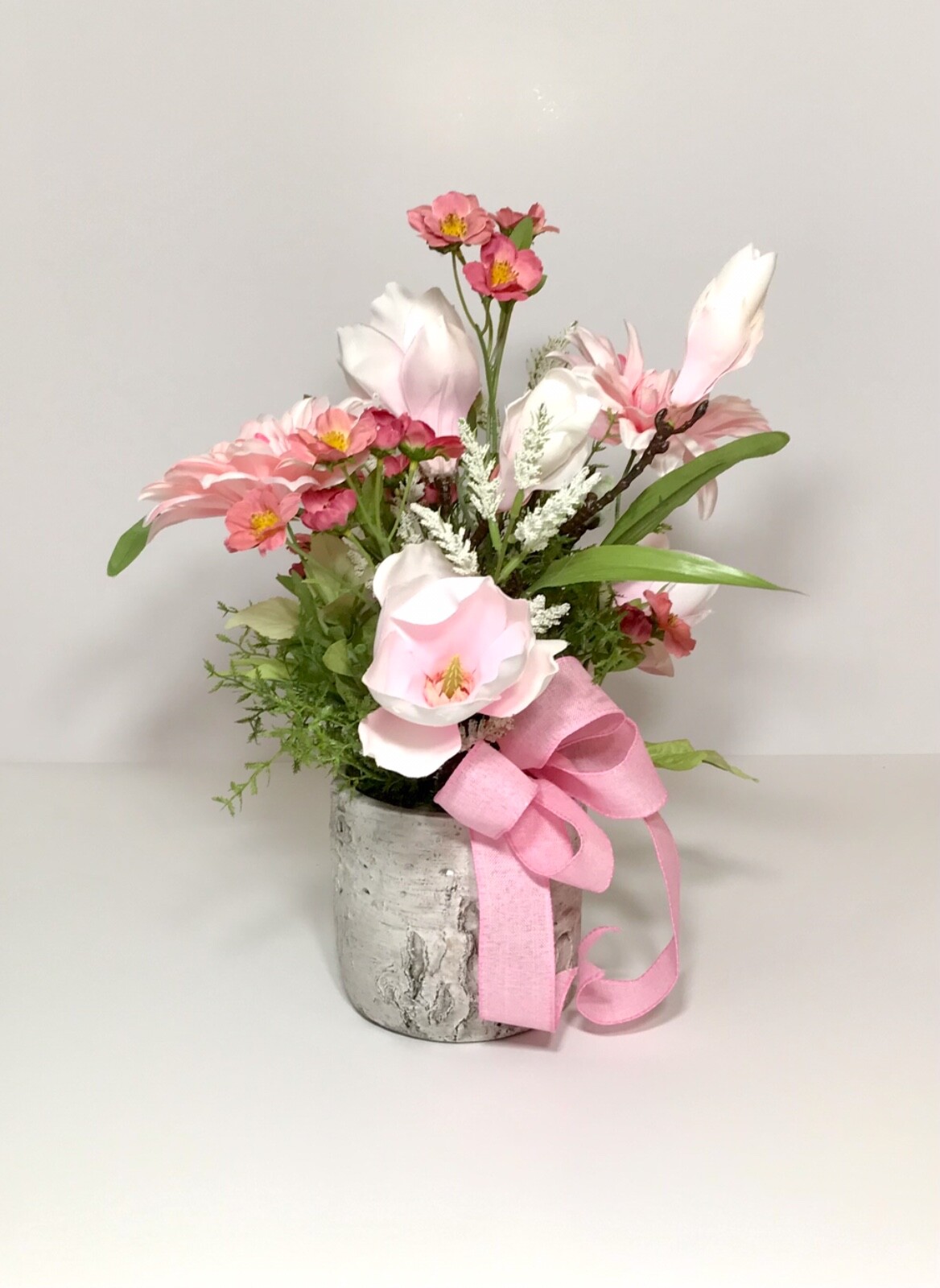 PINK WHITE SPRING SUMMER FLOWERS ARRANGEMENT VASE FLORAL CENTERPIECE GIFT NEW