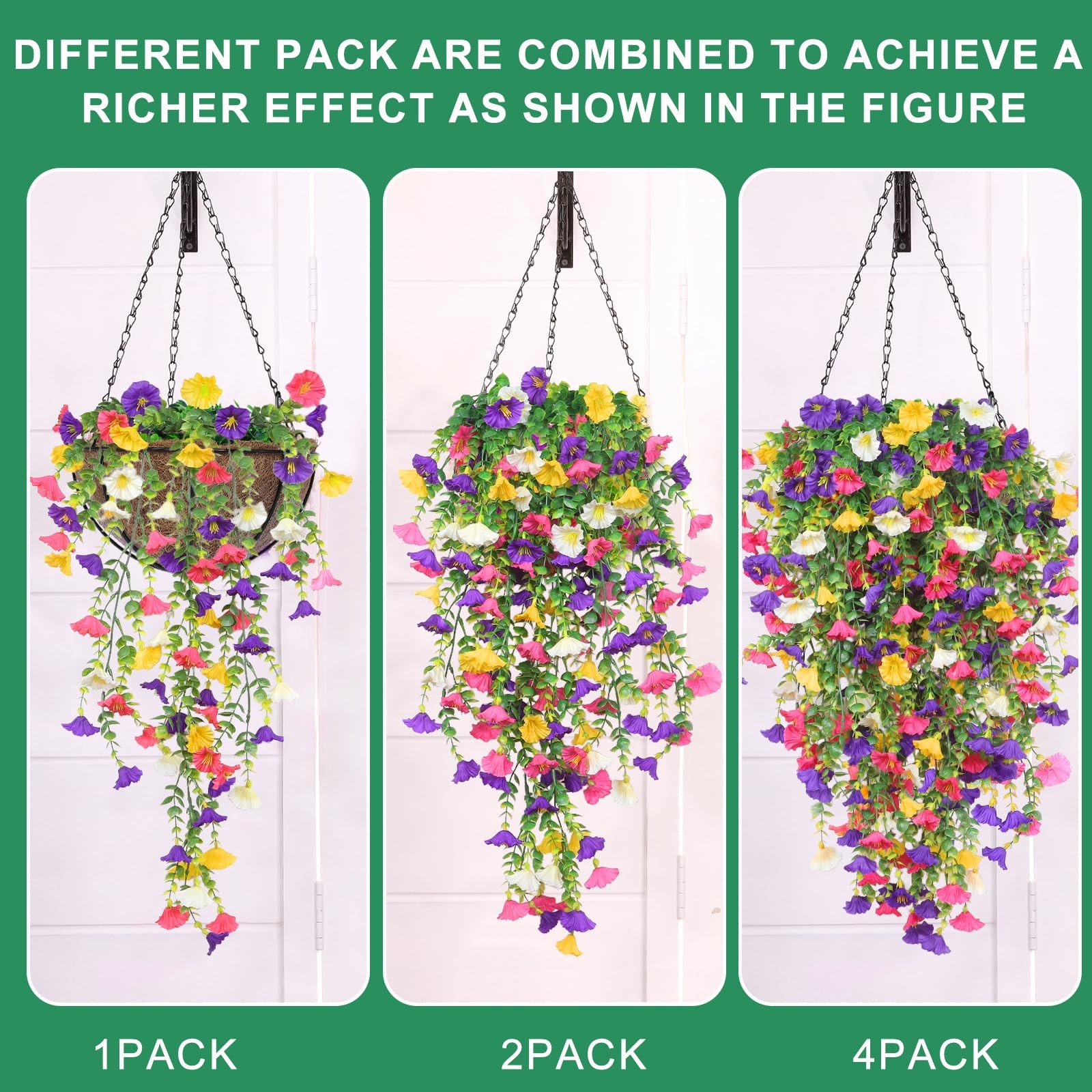 TURNMEON 4PCS Artificial Hanging Flowers 276 Heads Faux Petunias Eucalyptus