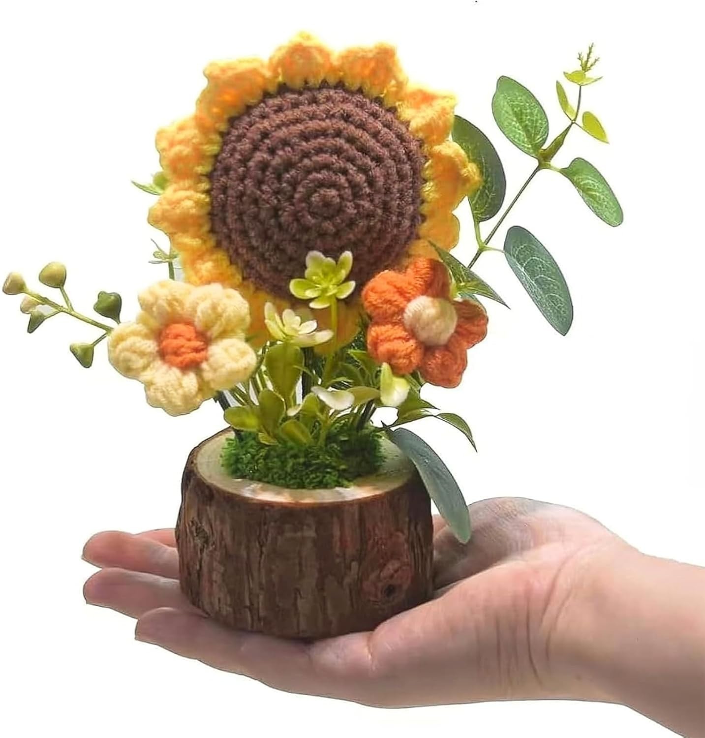 Handmade Crochet Sunflower Bouquet Knitted Potted Plant Home Decor Desktop Gift