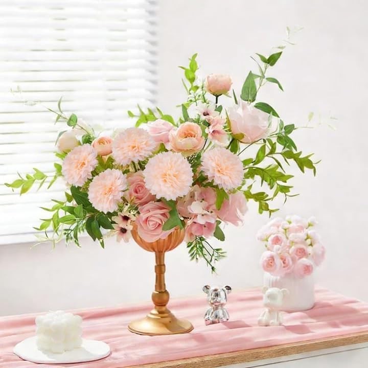 Artificial Flowers Champagne Silk Chrysanthemum Head with Stems Greenery Leav…