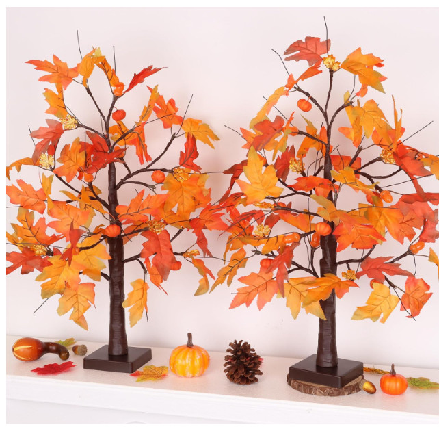 2 Pack 24″ Maple Tree Pumpkin Acorn Leaf Lights Fall Table Decorations New