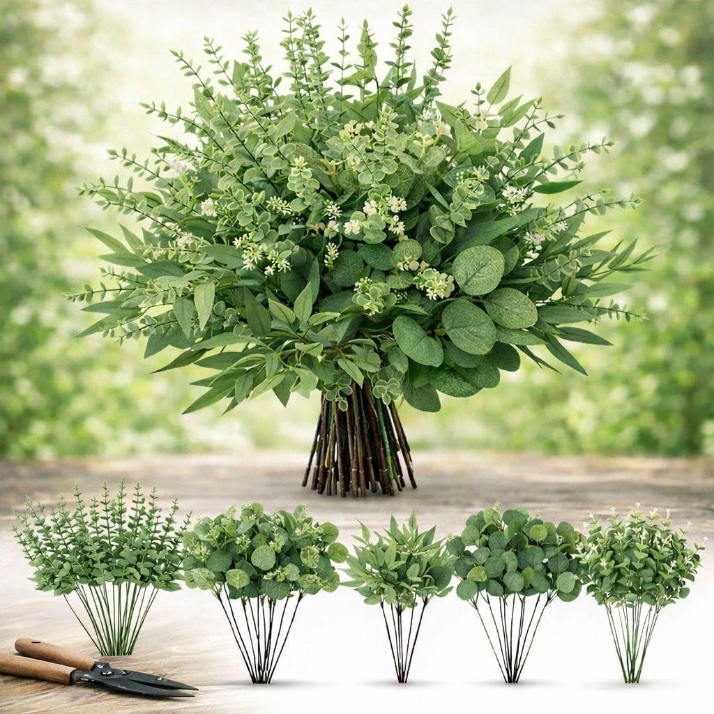 Artificial Eucalyptus Leaves 130 Stems Faux Greenery Branches for Vase Arrang…
