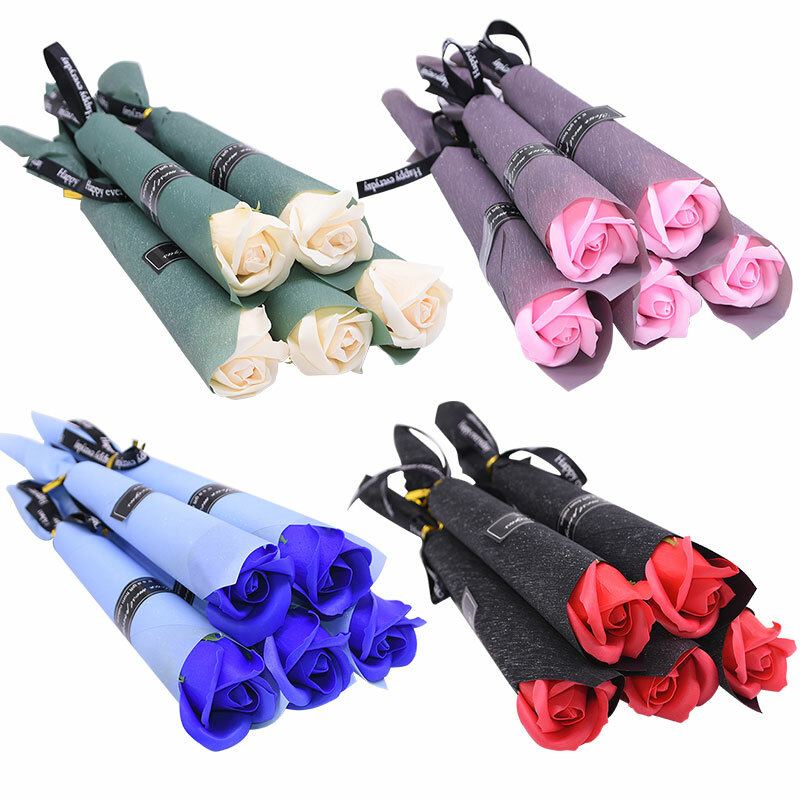 5pcs Rose Bouquet Soap Flower Box Wedding Birthday Valentines Mother’s Day Gift