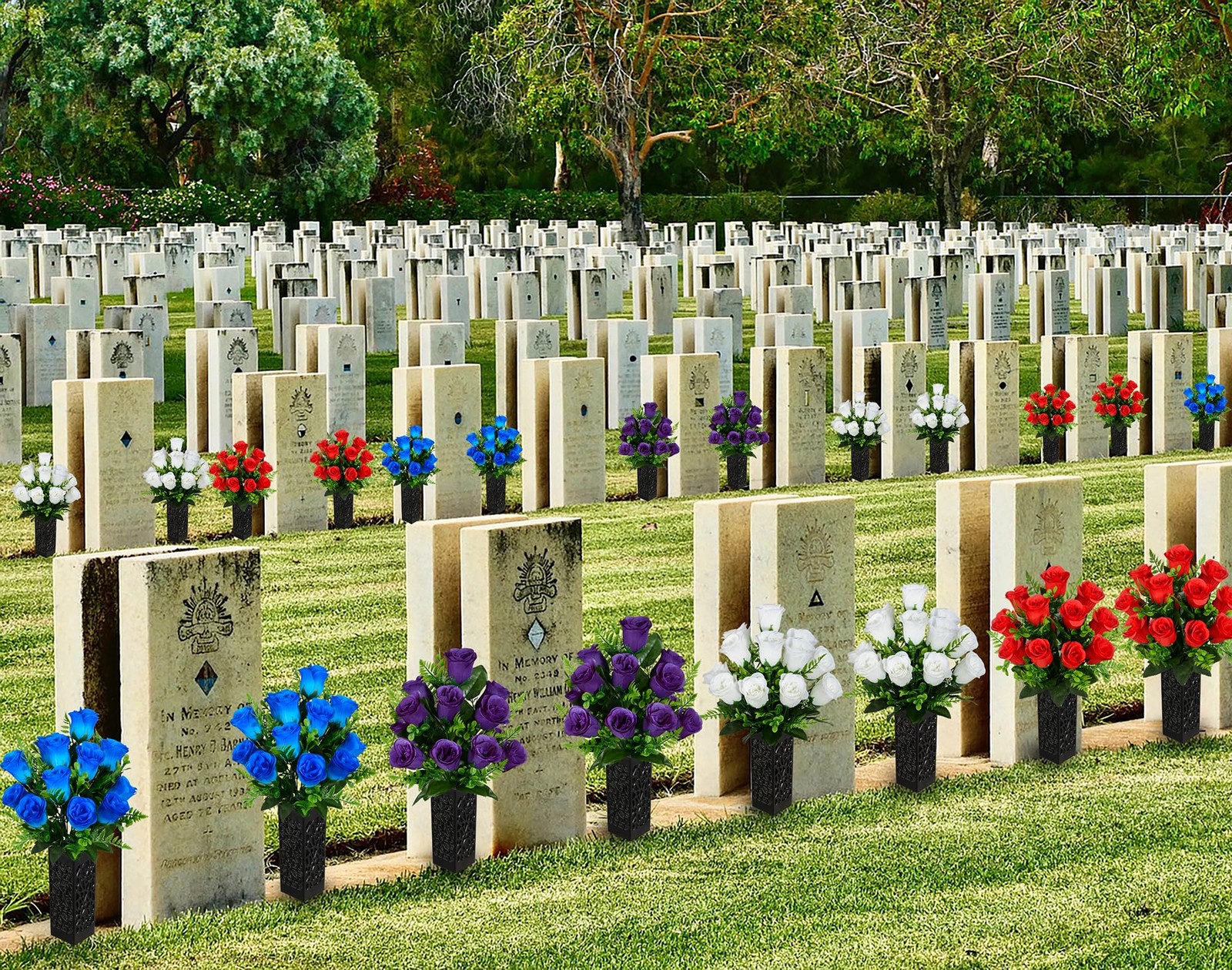 Artificial Cemetery Flowers, Grave Memorial Flowers, Set of 2 Artificial Rose…