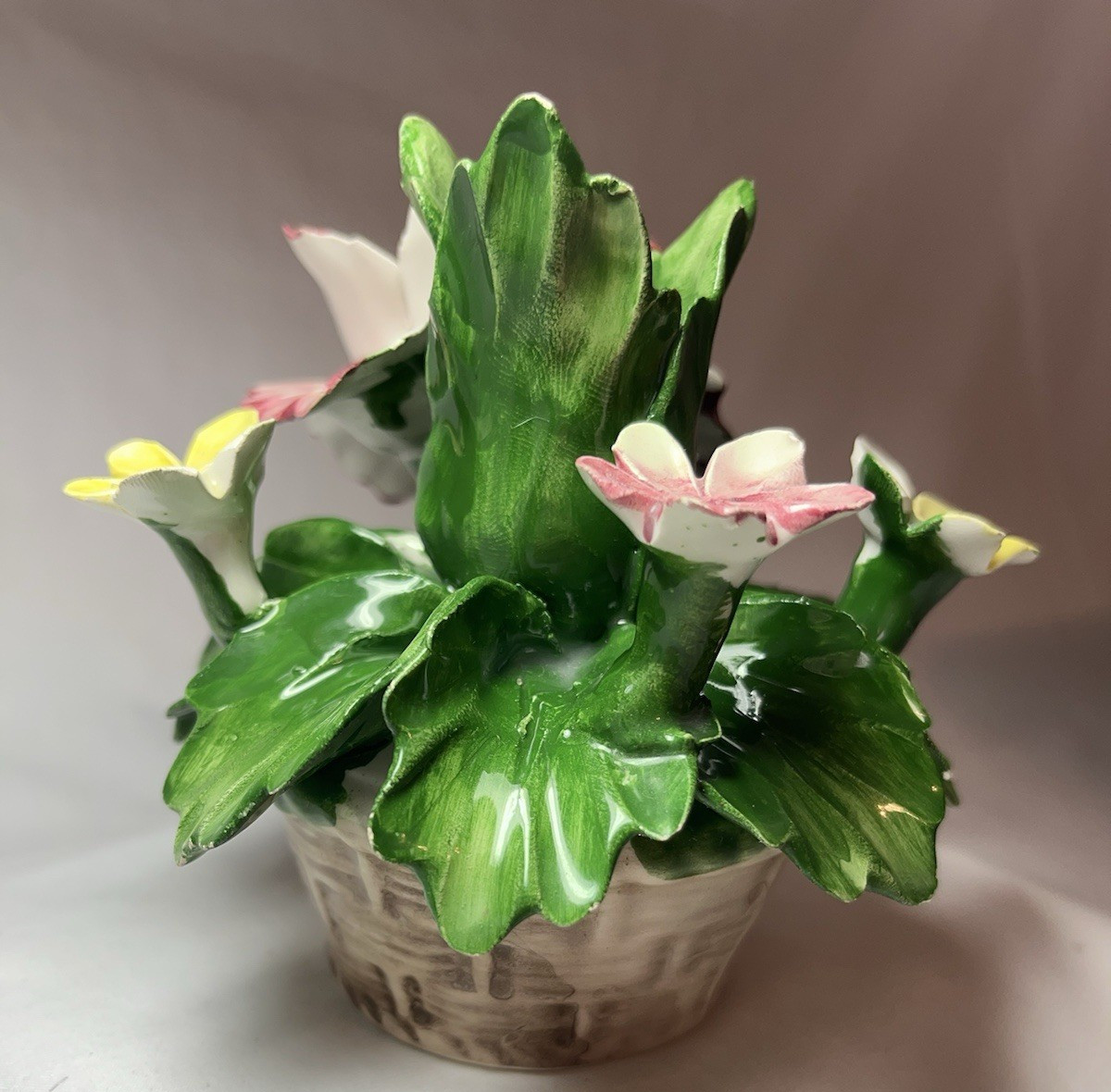 Vtg NUOVA CAPODIMONTE Flower Basket Candle Holder F.lli Savastano – NA Italy