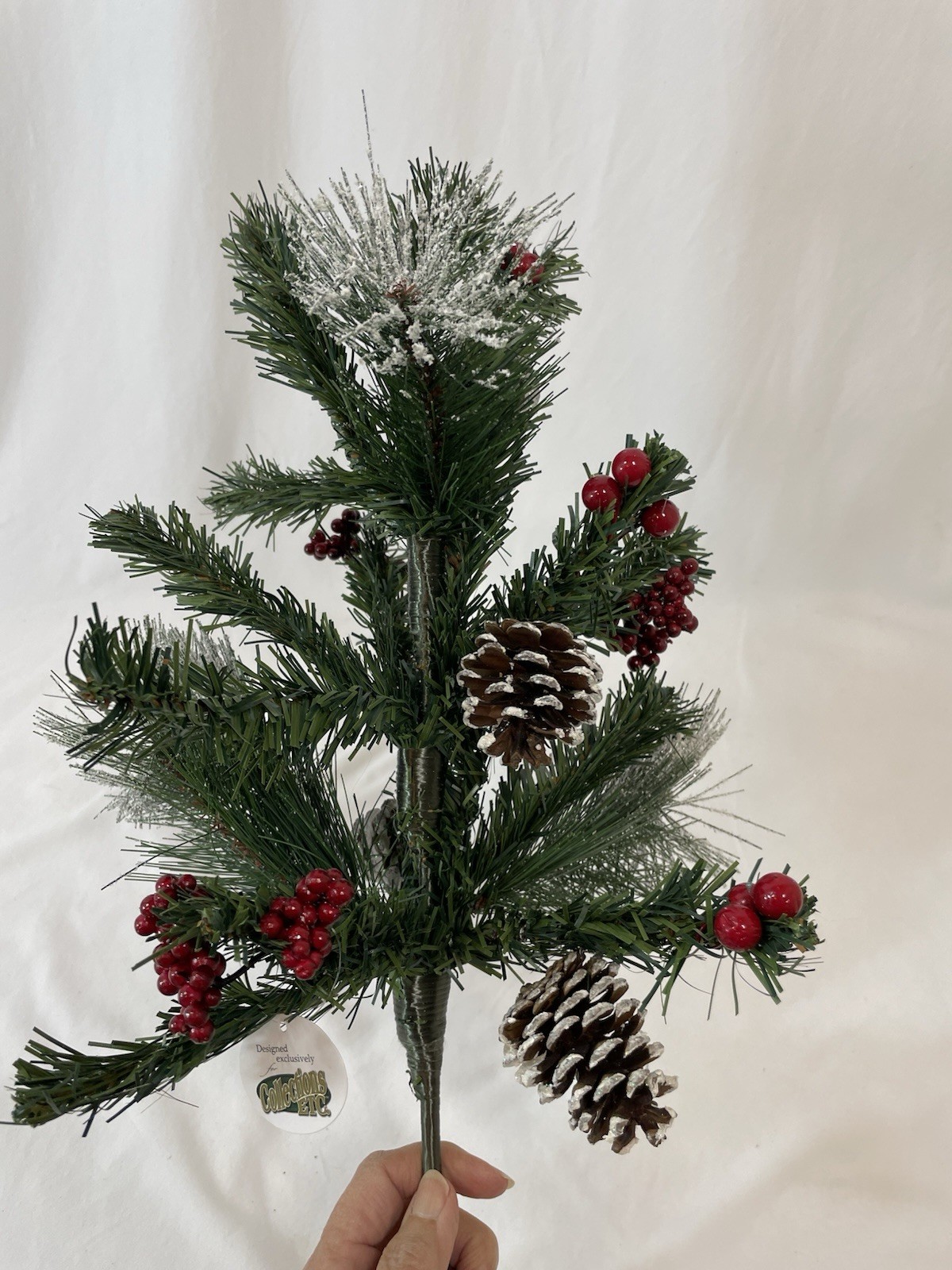 Collections Etc 6 Faux 18” Pine Branches W/ Frosted Pinecones, Stems & Berries