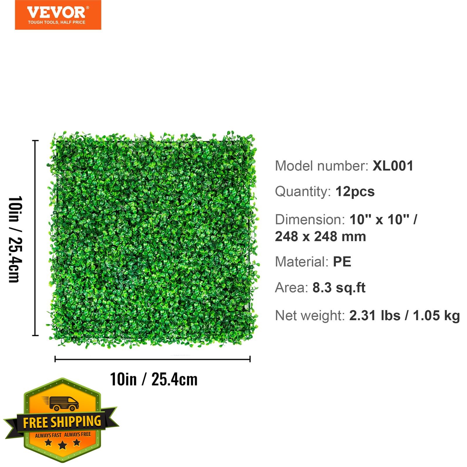 VEVOR Artificial Boxwood Panels 12PCS 10×10 inch Hedge Wall Mat Privacy