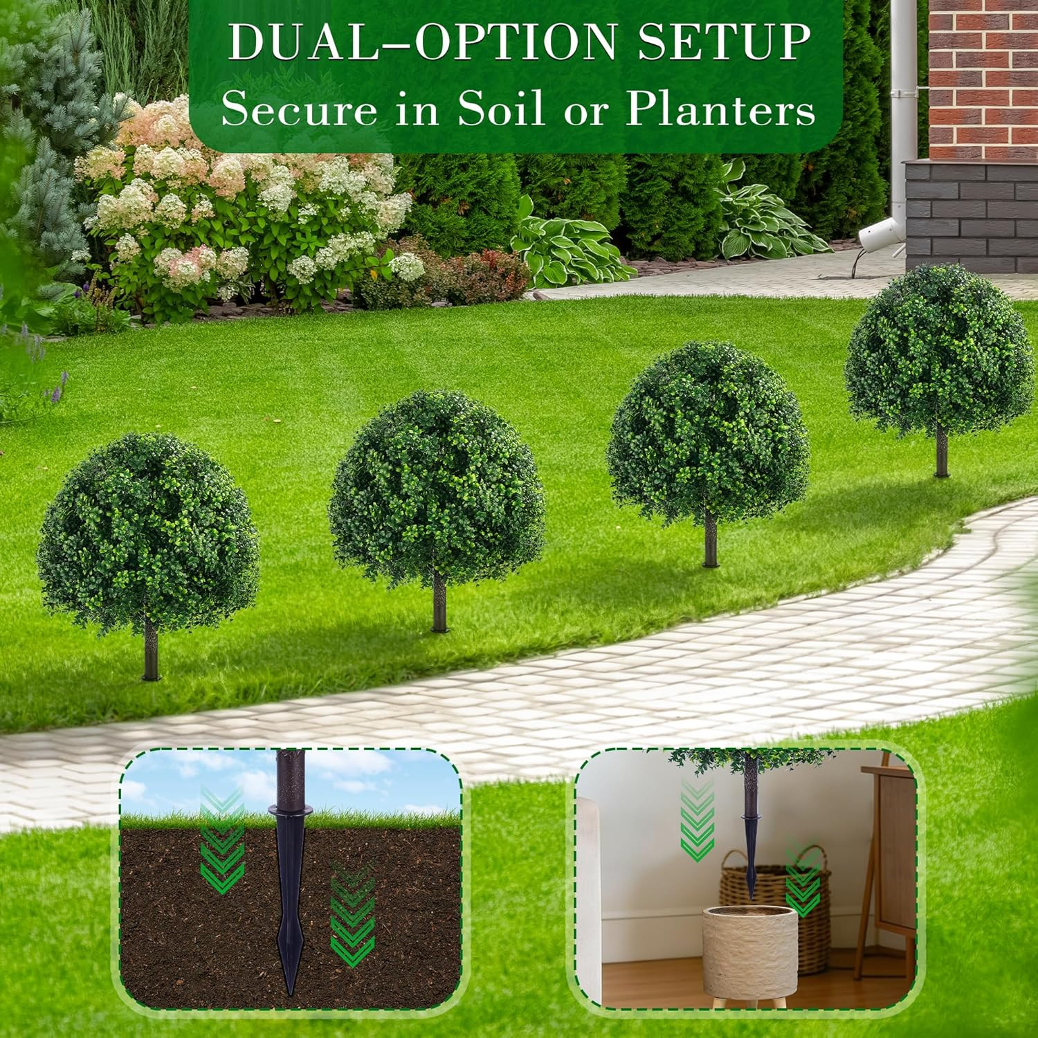 27.6″ UV Resistant Artificial Boxwood Topiary Tree – 2 Set for Home & Garden