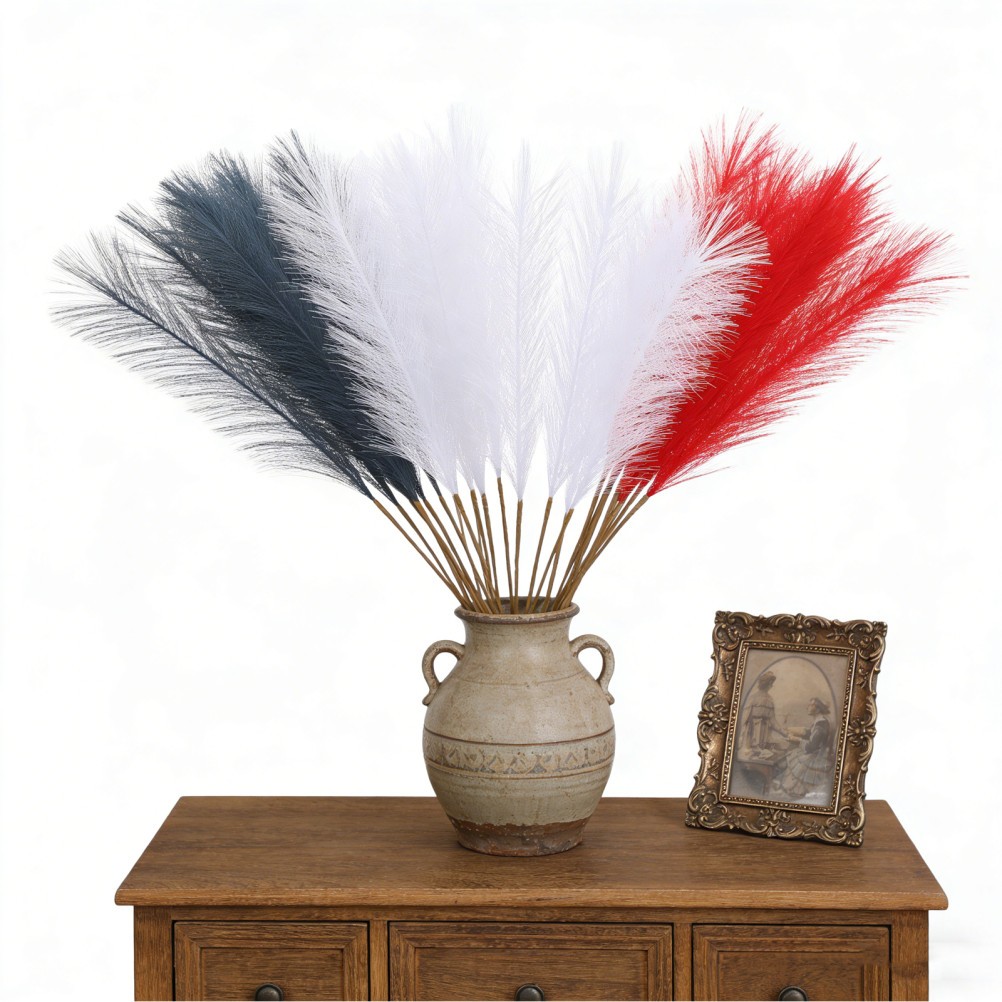 30Pcs Reusable Patriotic Faux Pampas Grass Bouquet for July Fourth Decorations