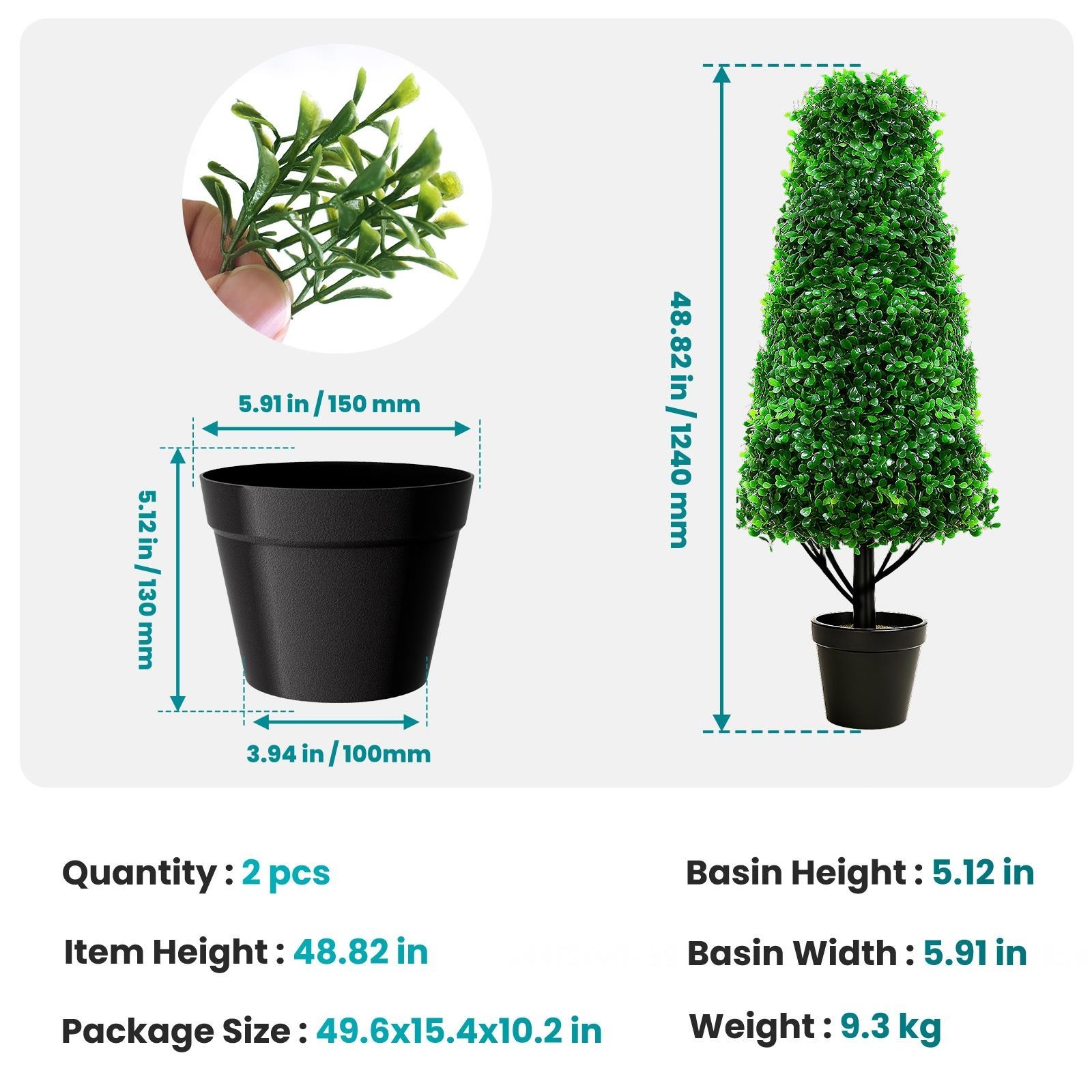 2 Pack 48.8″ Artificial Boxwood Topiary, Faux Potted Plant with Black Planter