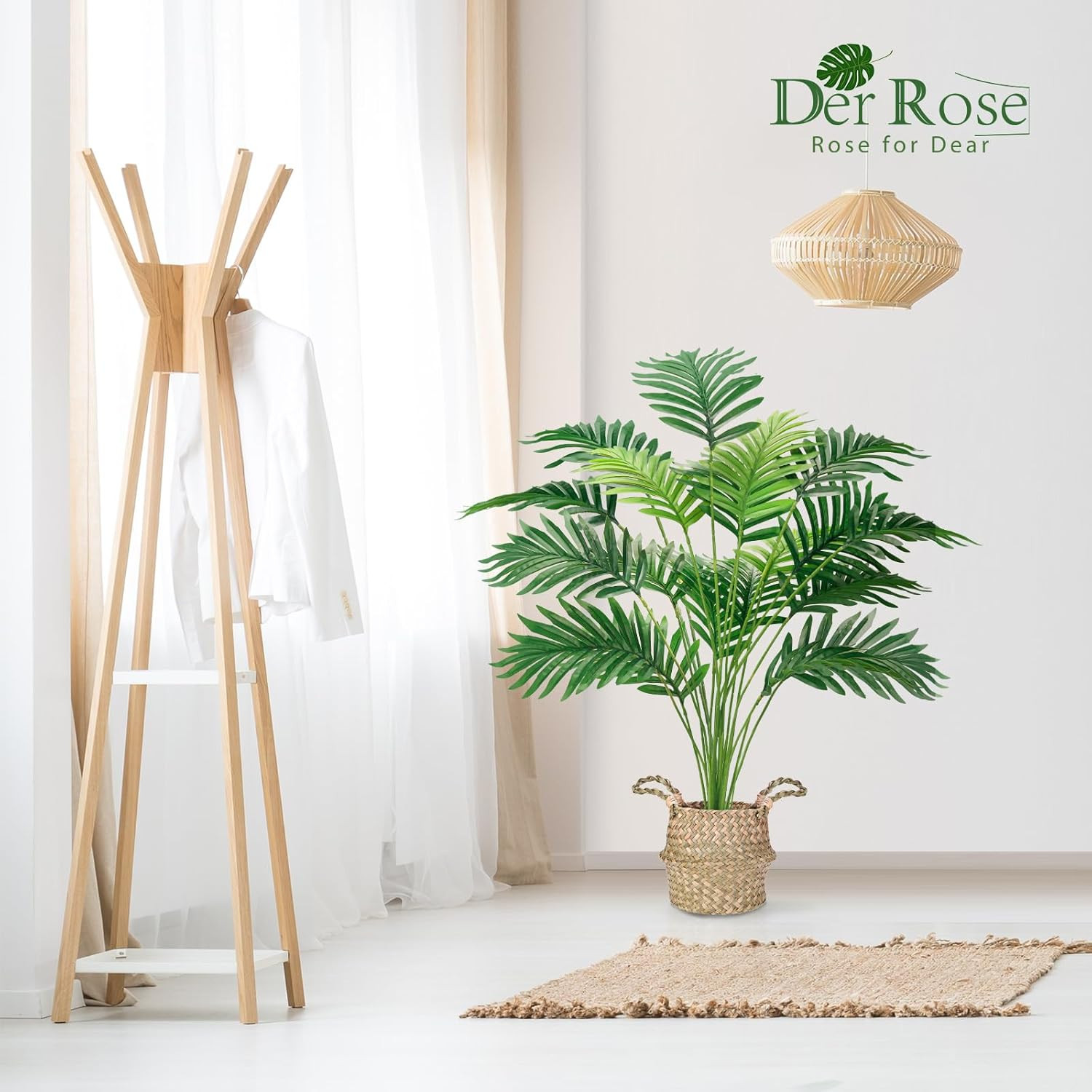 Fake Palm Tree 28Inch Large Fake Potted Faux Areca Palm Plant with Hand-Woven…