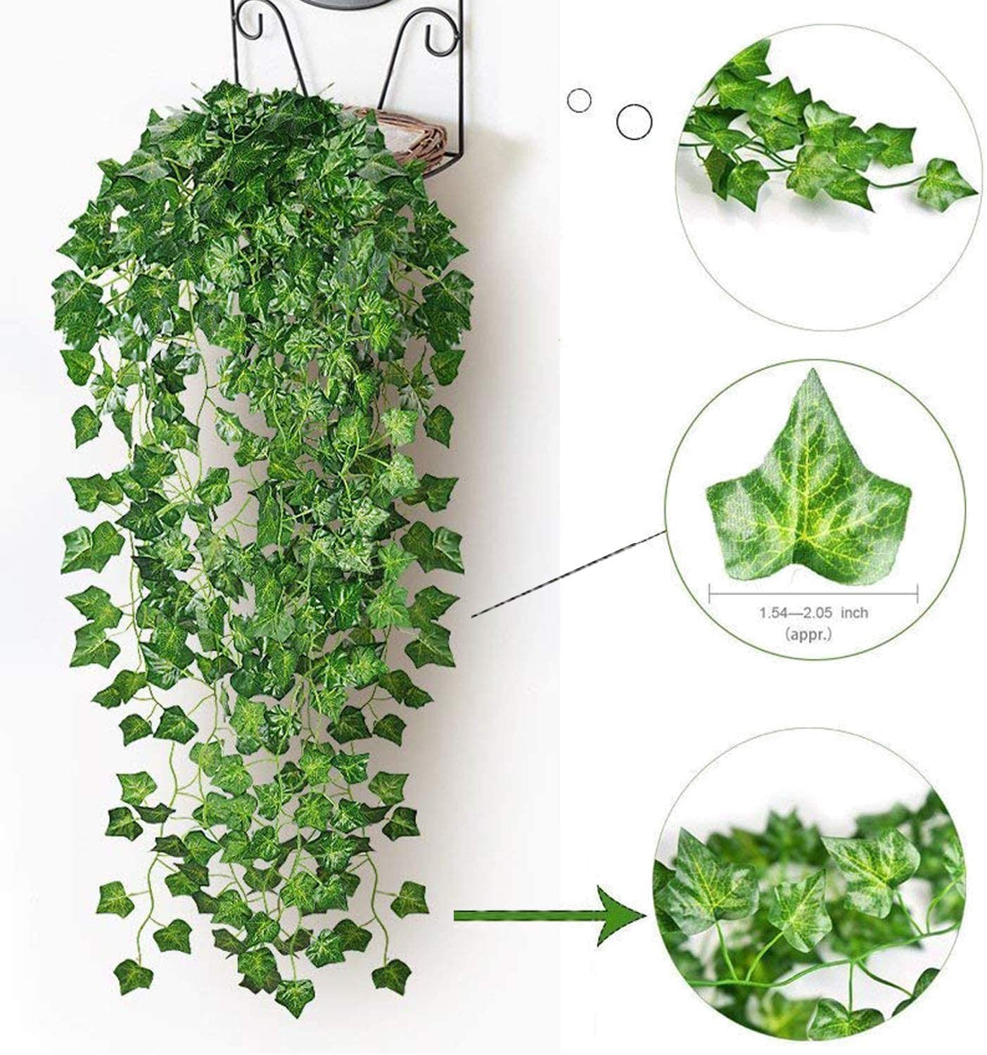12 Pack Fake Vines for Room Decor Artificial Ivy Garland with Clip Green Flowers