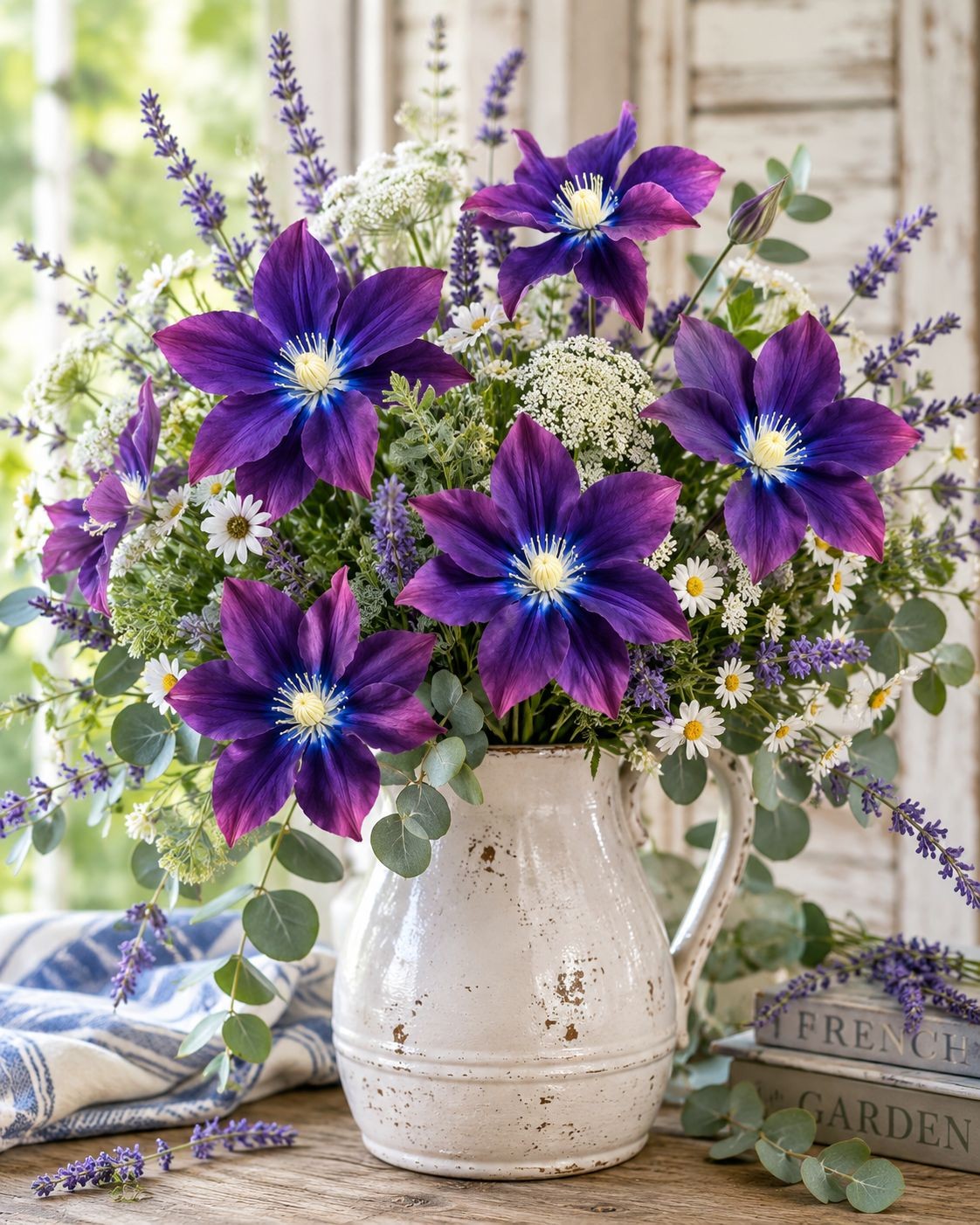 Purple Clematis Artificial Flowers 2 Stems Faux Clematis Spray Wedding Arch Flow