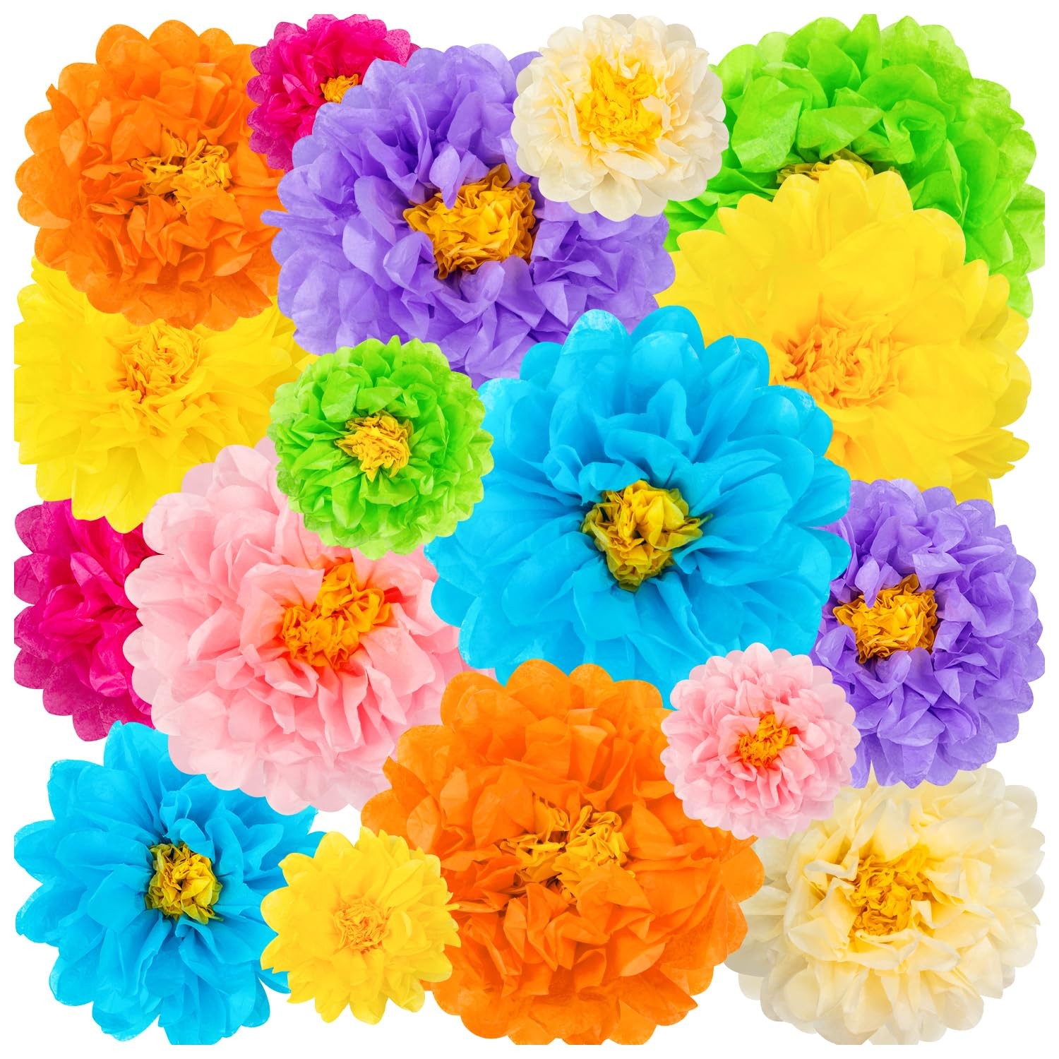 Mexican Paper Flowers Fiesta Tissue Flower Birthday Backdrop Decor 24 PCS
