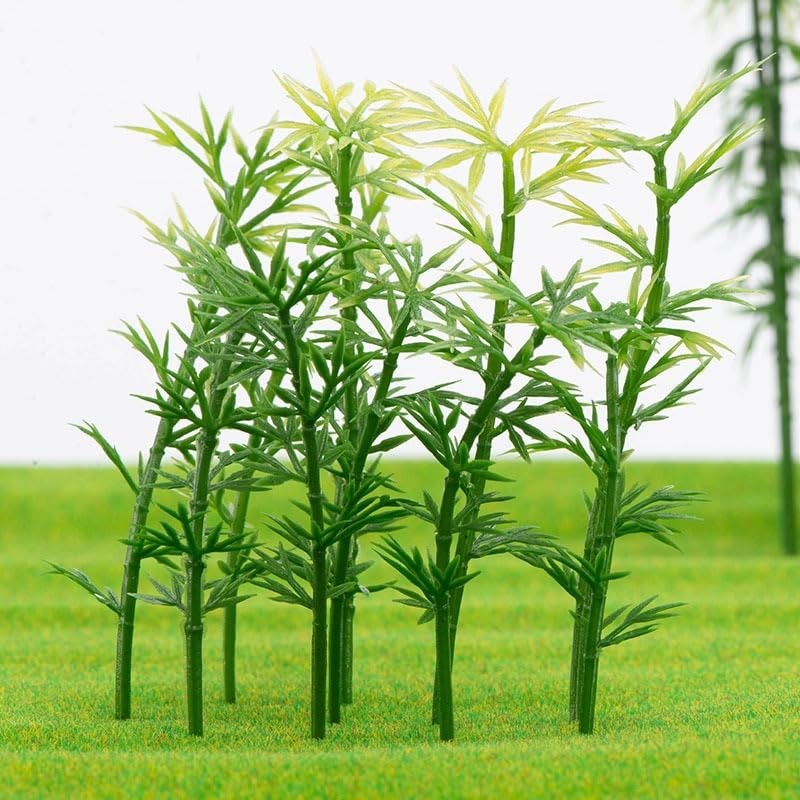Model Miniature Bamboo Trees, 100PCS Green Plastic Bamboo Trees, 5 Sizes Arti…