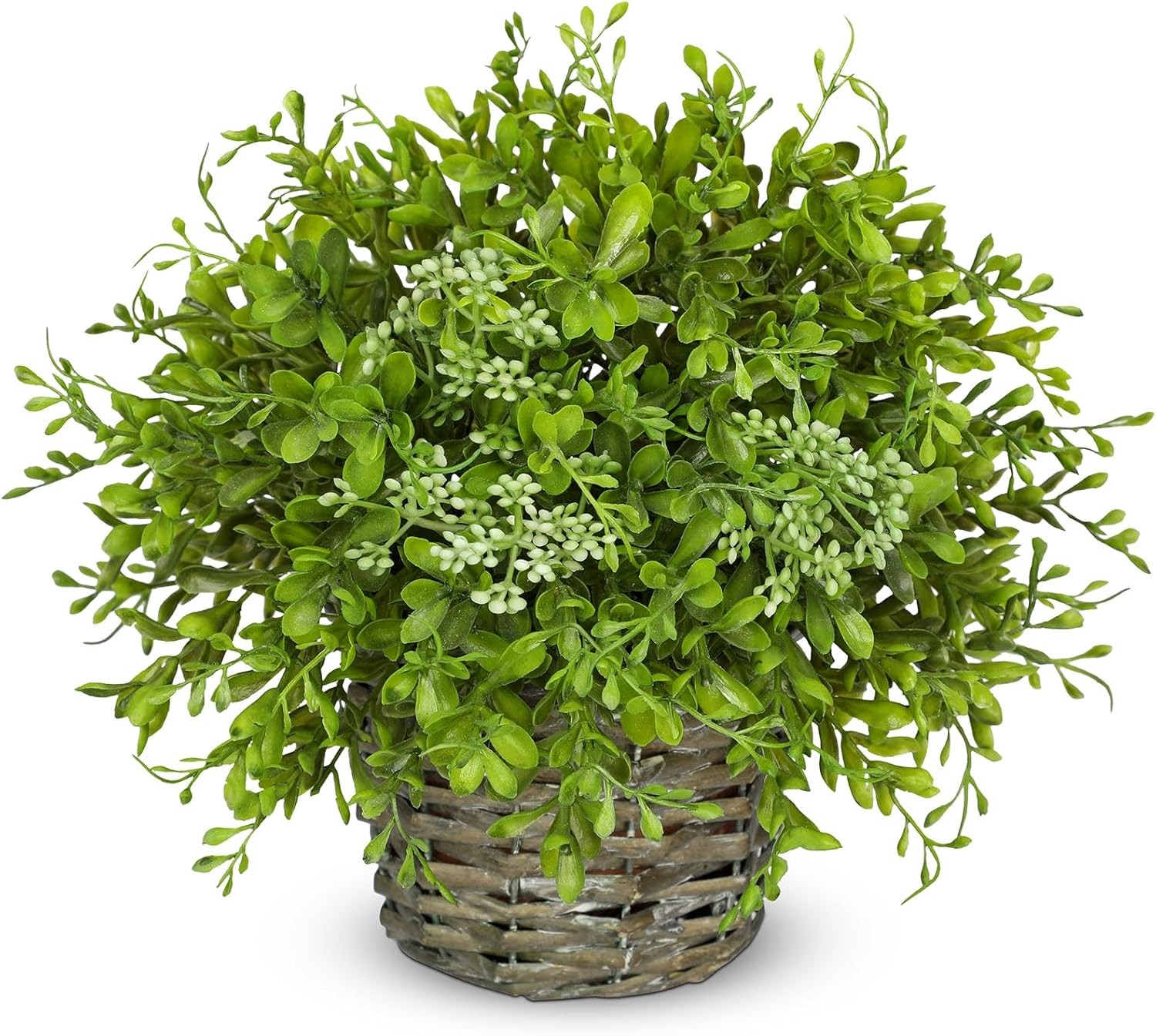 Artificial Boxwood Plant in Woven Pot 9” Fake Potted Plants Topiary Boxwood G…
