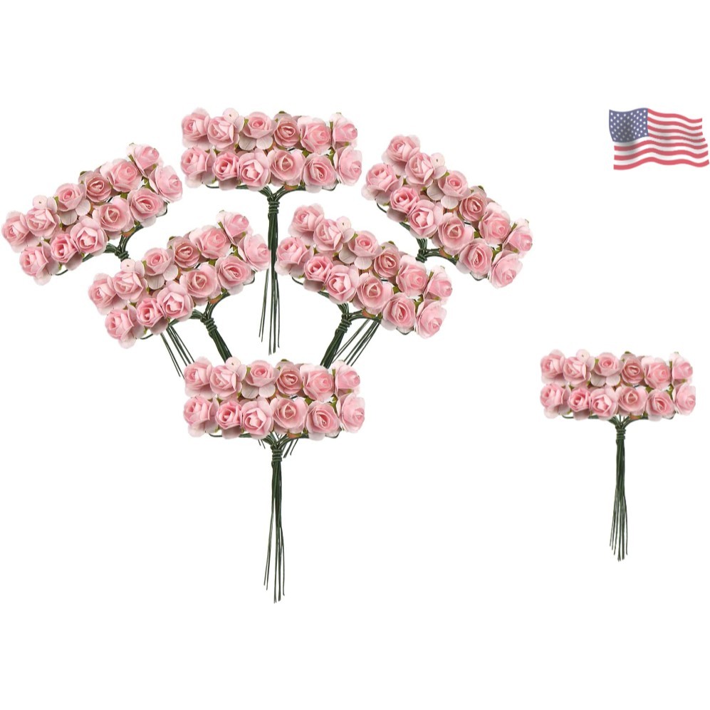 120 Pcs Mini Paper Flowers Mulberry 1/2″ Artificial Rose with Stem Craft Decor