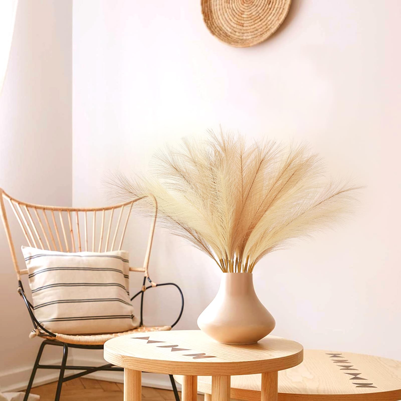30 PCS 21.7 Inch Fluffy Faux Short Brown Pampas Grass Vase Filler Decor